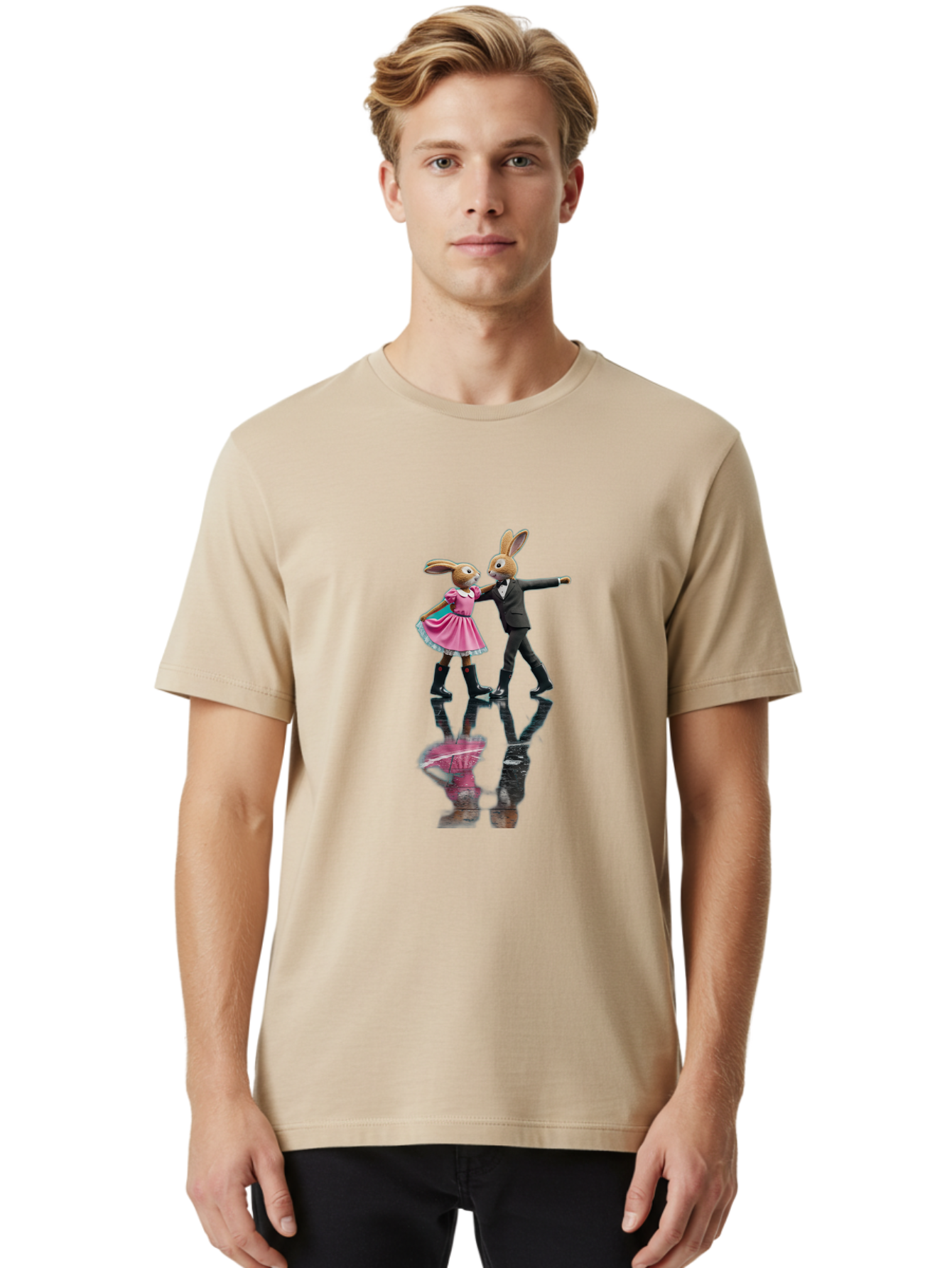 Rabbit-Couple-Dancing Men'S Graphic Tee, 100% Cotton, Comfortable Casual Summer Wear, Machine Washable, Vintage Camera, Old Camera, Antique Camera, Black Camera, Classic Photography, Photography Equipment, Nostalgic Device, Film Camera, Baj718 24