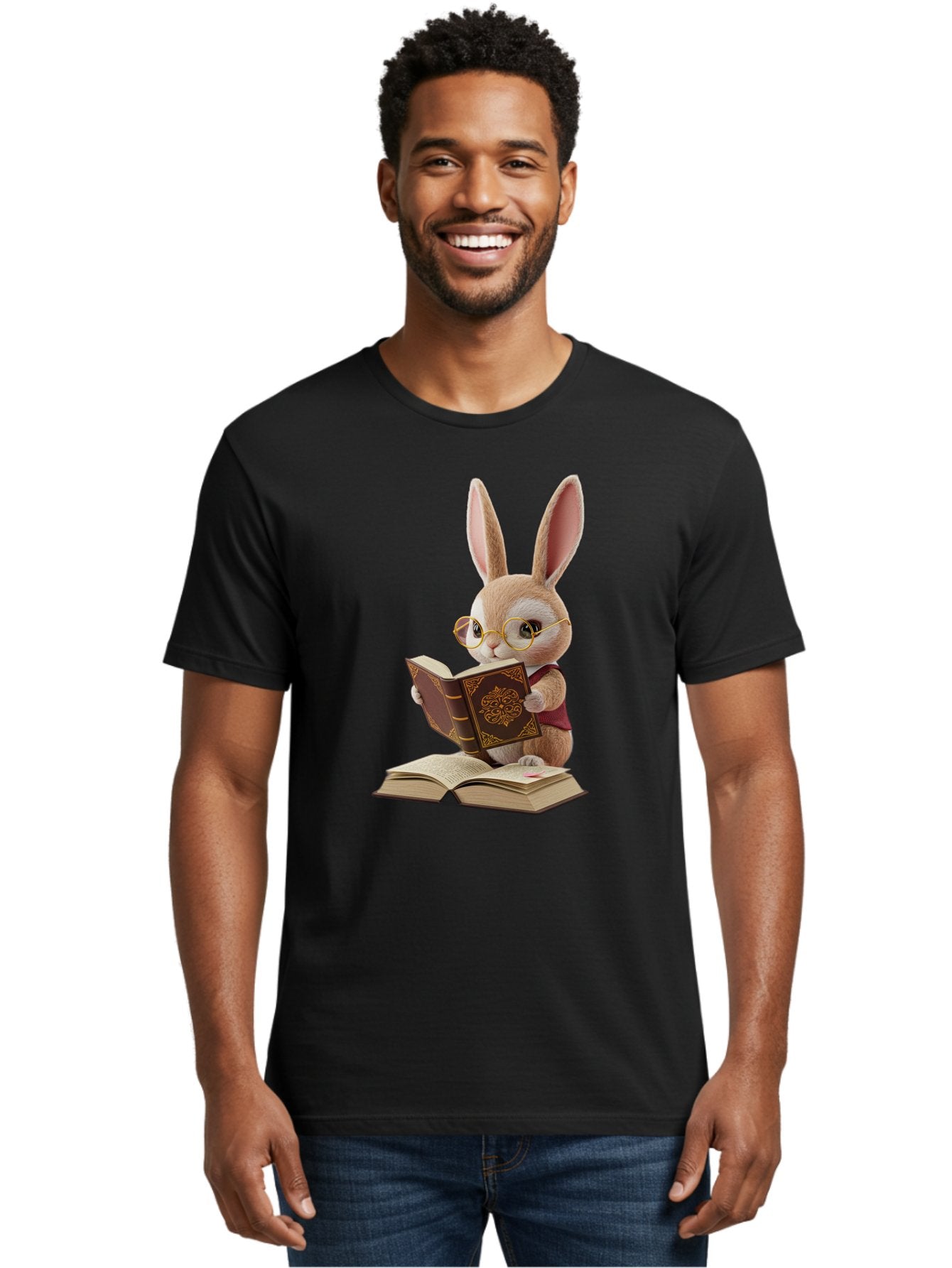 Rabbit-Reading-Book-1 Men'S Graphic Tee, 100% Cotton, Comfortable Casual Summer Wear, Machine Washable, Vintage Camera, Old Camera, Antique Camera, Black Camera, Classic Photography, Photography Equipment, Nostalgic Device, Film Camera, Baj723 19