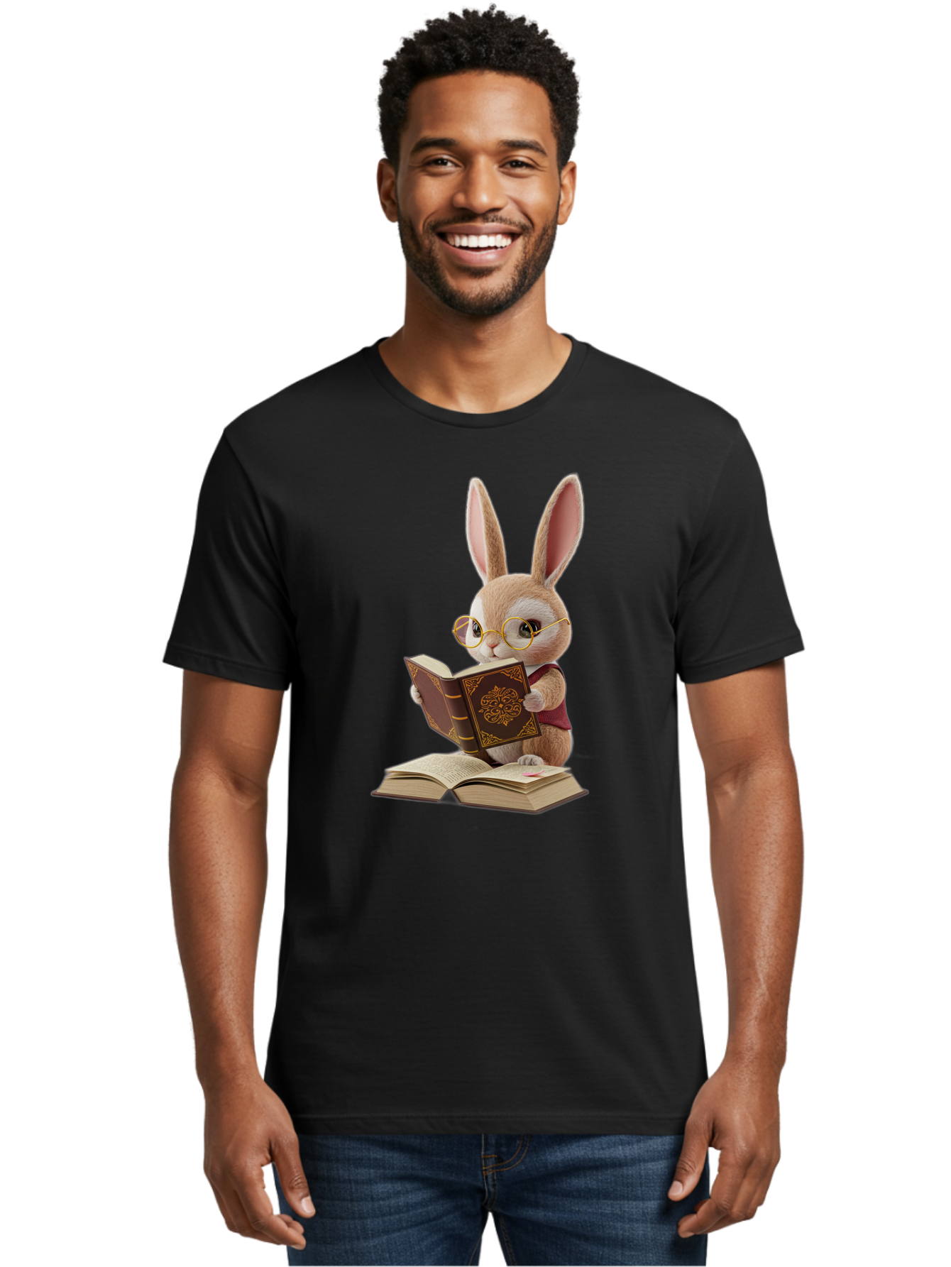 Rabbit-Reading-Book-1 Men'S Graphic Tee, 100% Cotton, Comfortable Casual Summer Wear, Machine Washable, Vintage Camera, Old Camera, Antique Camera, Black Camera, Classic Photography, Photography Equipment, Nostalgic Device, Film Camera, Baj723 26