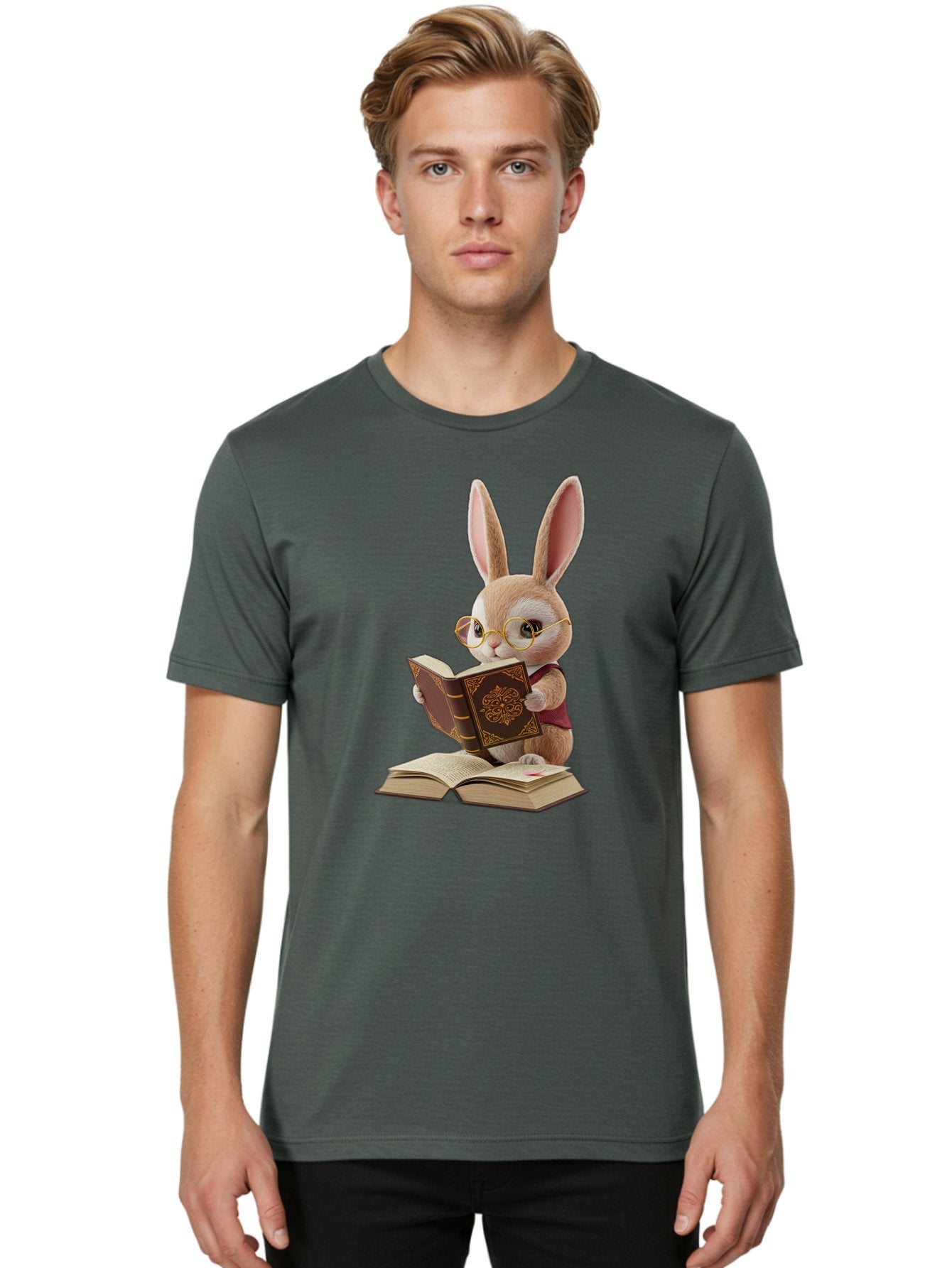 Rabbit-Reading-Book-1 Men'S Graphic Tee, 100% Cotton, Comfortable Casual Summer Wear, Machine Washable, Vintage Camera, Old Camera, Antique Camera, Black Camera, Classic Photography, Photography Equipment, Nostalgic Device, Film Camera, Baj723 28