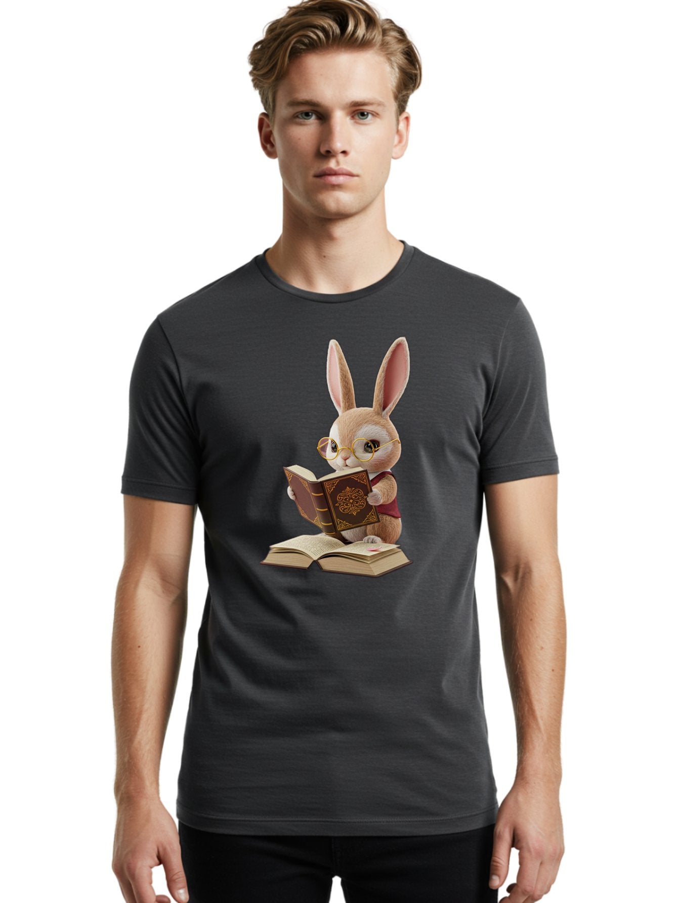 Rabbit-Reading-Book-1 Men'S Graphic Tee, 100% Cotton, Comfortable Casual Summer Wear, Machine Washable, Vintage Camera, Old Camera, Antique Camera, Black Camera, Classic Photography, Photography Equipment, Nostalgic Device, Film Camera, Baj723 23