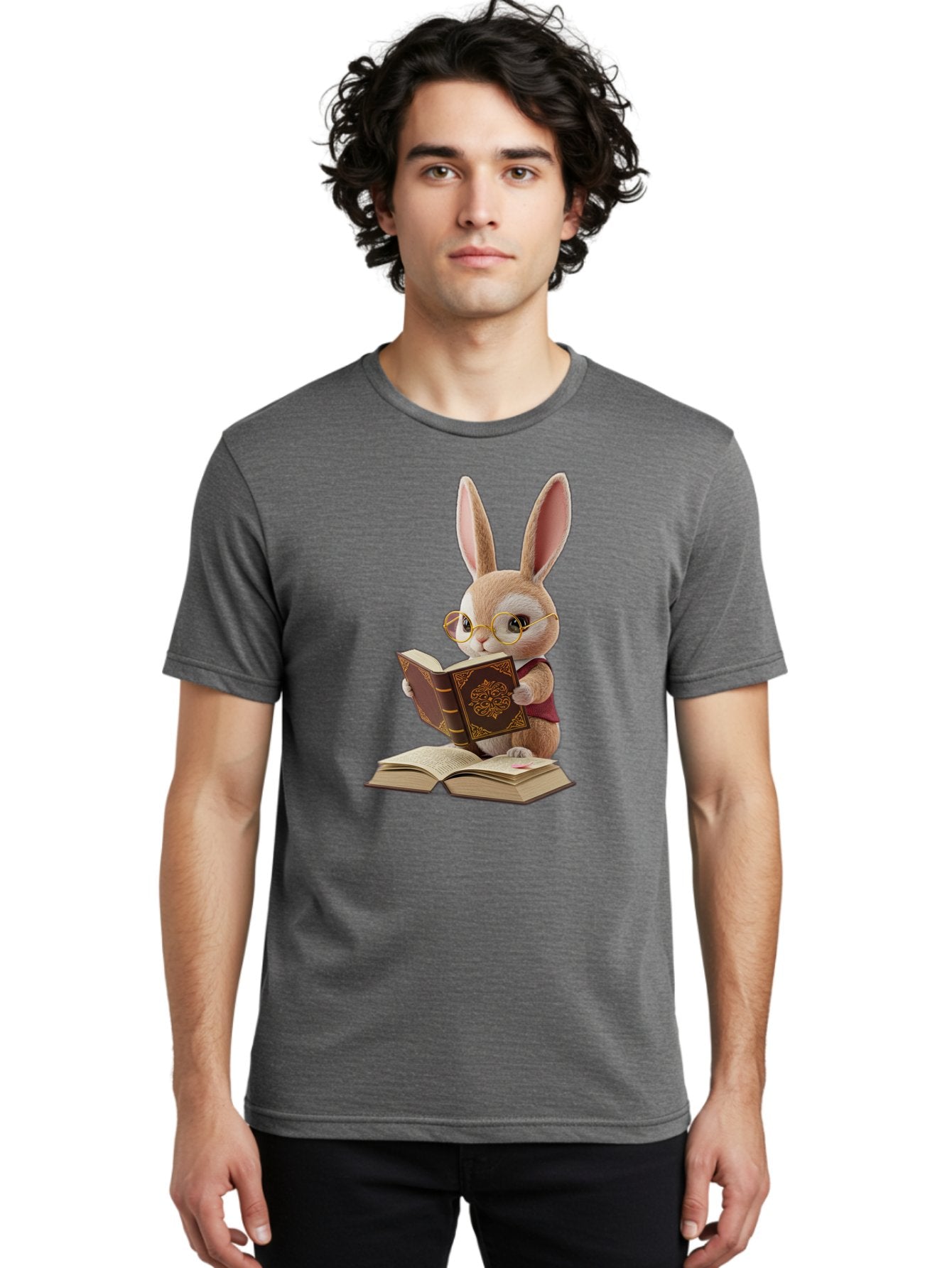 Rabbit-Reading-Book-1 Men'S Graphic Tee, 100% Cotton, Comfortable Casual Summer Wear, Machine Washable, Vintage Camera, Old Camera, Antique Camera, Black Camera, Classic Photography, Photography Equipment, Nostalgic Device, Film Camera, Baj723 16