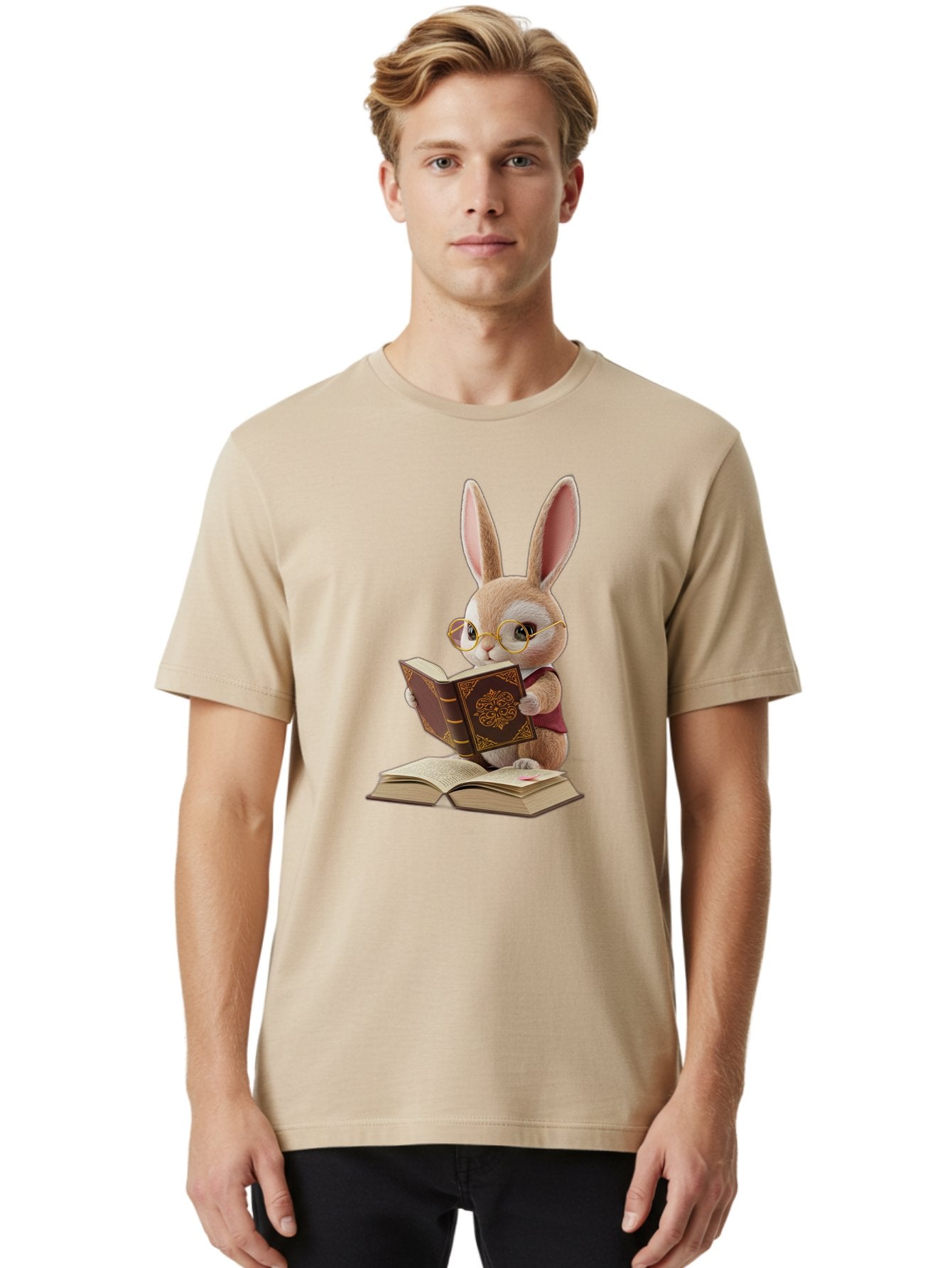 Rabbit-Reading-Book-1 Men'S Graphic Tee, 100% Cotton, Comfortable Casual Summer Wear, Machine Washable, Vintage Camera, Old Camera, Antique Camera, Black Camera, Classic Photography, Photography Equipment, Nostalgic Device, Film Camera, Baj723 21
