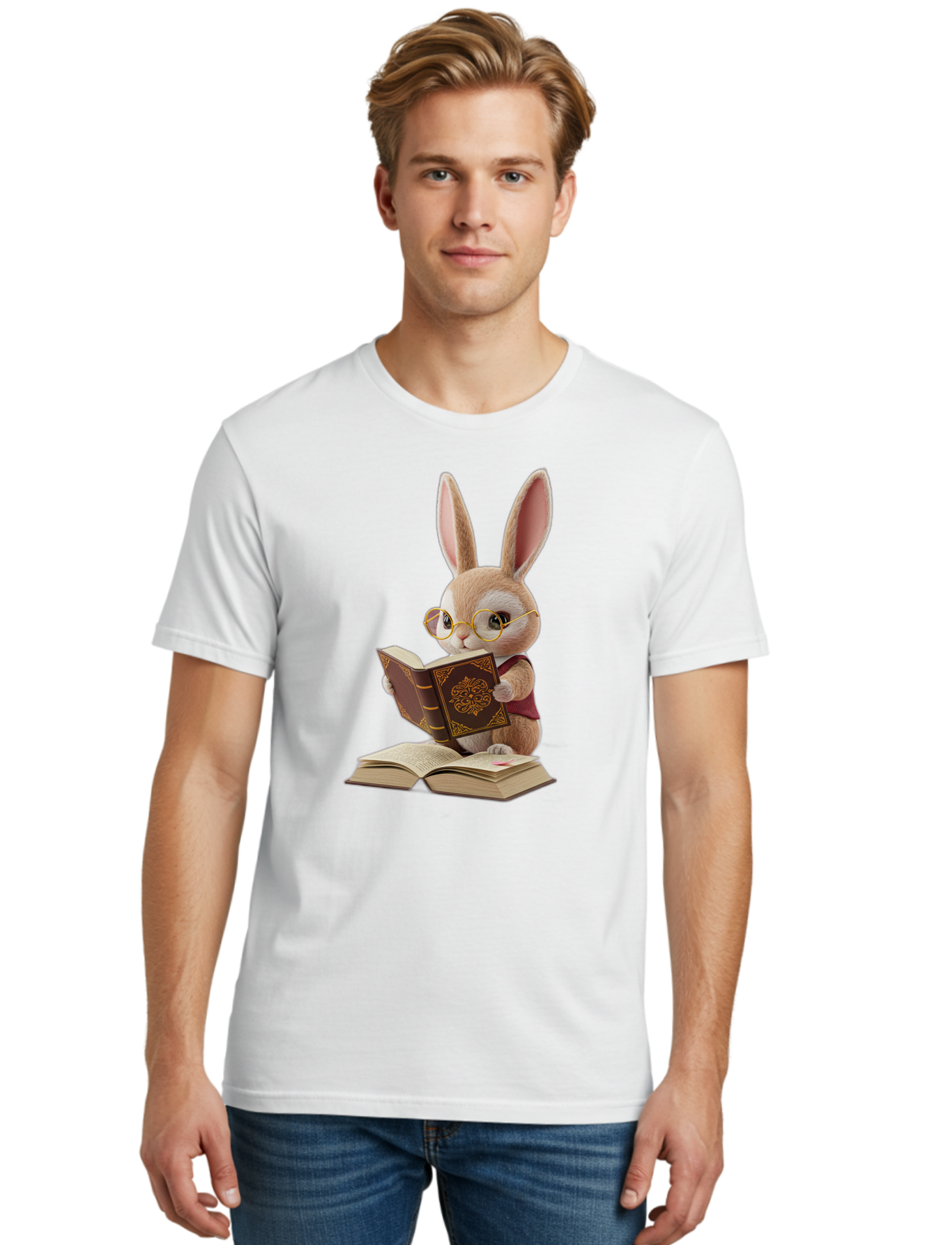 Rabbit-Reading-Book-1 Men'S Graphic Tee, 100% Cotton, Comfortable Casual Summer Wear, Machine Washable, Vintage Camera, Old Camera, Antique Camera, Black Camera, Classic Photography, Photography Equipment, Nostalgic Device, Film Camera, Baj723 22