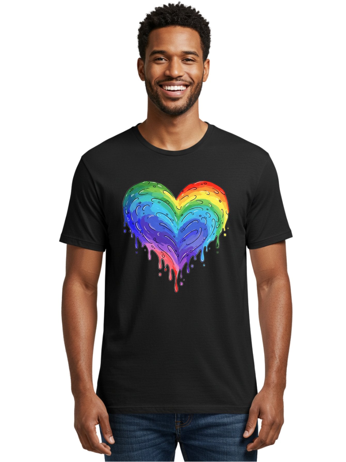 Rainbow-Dripping-Heart Men'S Graphic Tee, 100% Cotton, Comfortable Casual Summer Wear, Machine Washable, Vintage Camera, Old Camera, Antique Camera, Black Camera, Classic Photography, Photography Equipment, Nostalgic Device, Film Camera, Baj727 27