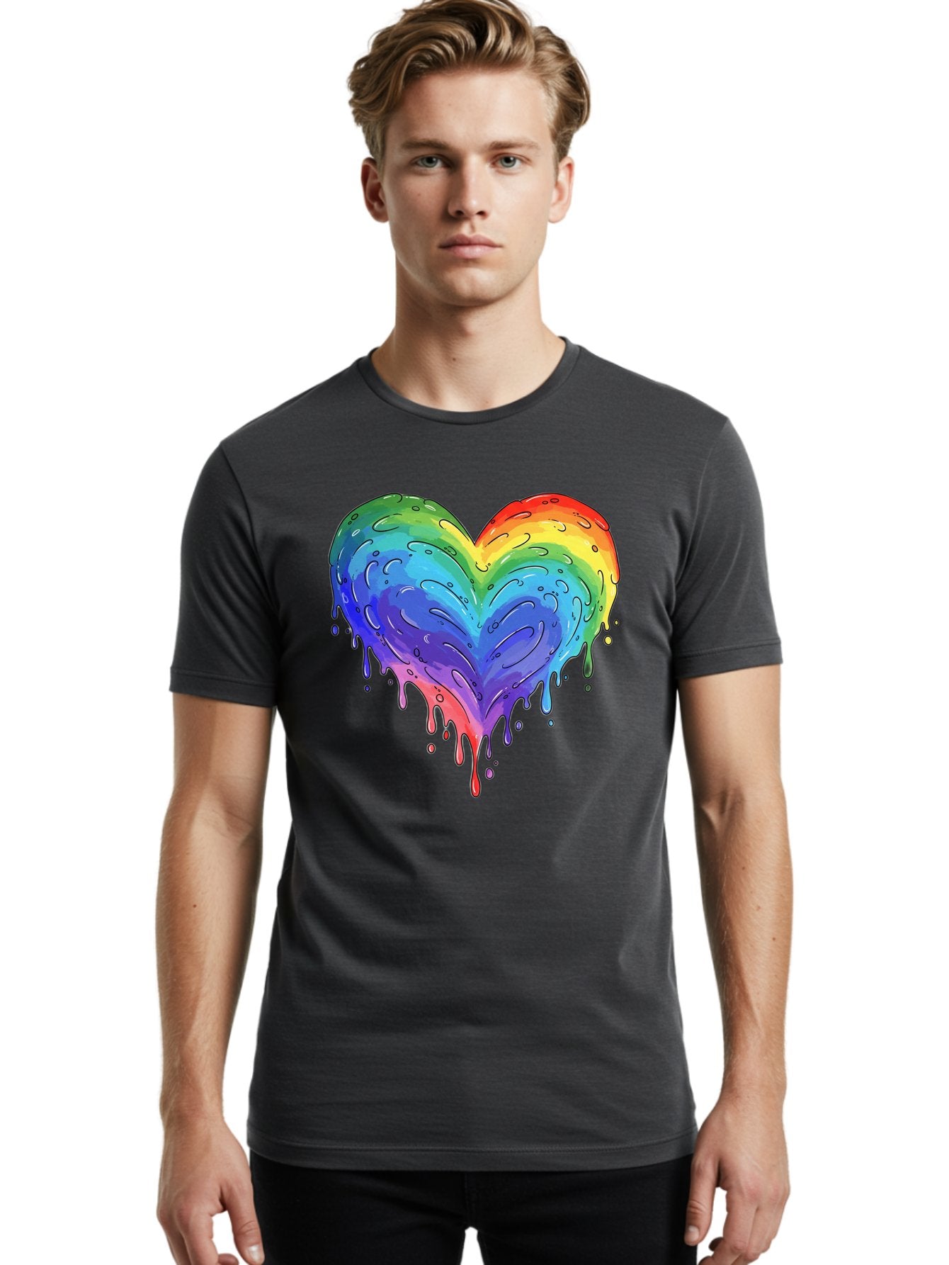 Rainbow-Dripping-Heart Men'S Graphic Tee, 100% Cotton, Comfortable Casual Summer Wear, Machine Washable, Vintage Camera, Old Camera, Antique Camera, Black Camera, Classic Photography, Photography Equipment, Nostalgic Device, Film Camera, Baj727 21