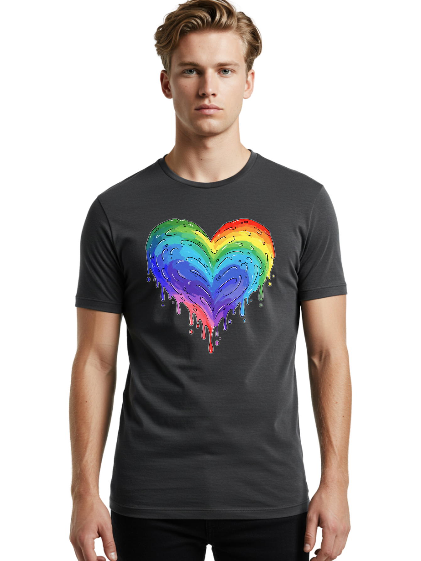 Rainbow-Dripping-Heart Men'S Graphic Tee, 100% Cotton, Comfortable Casual Summer Wear, Machine Washable, Vintage Camera, Old Camera, Antique Camera, Black Camera, Classic Photography, Photography Equipment, Nostalgic Device, Film Camera, Baj727 25