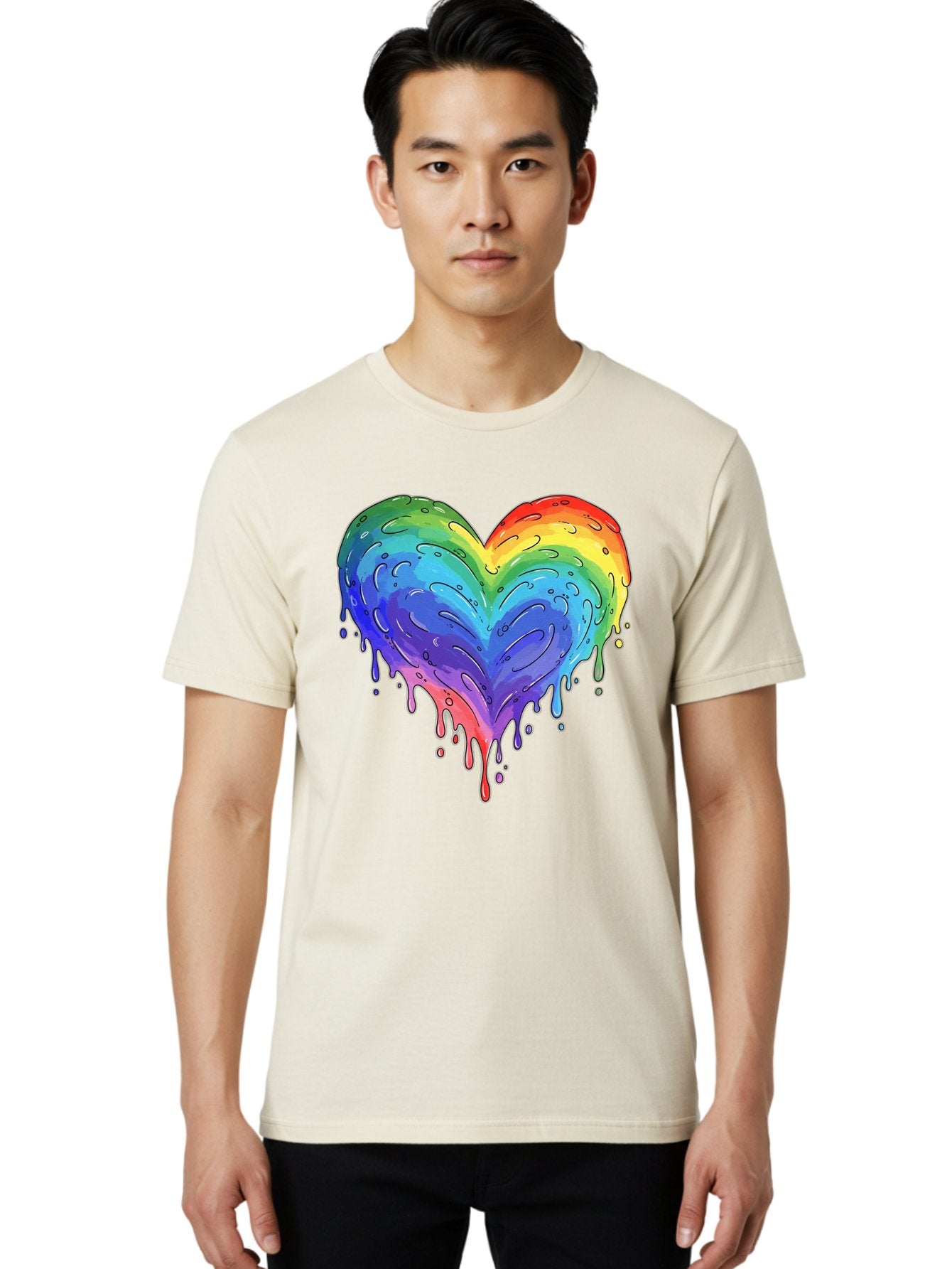 Rainbow-Dripping-Heart Men'S Graphic Tee, 100% Cotton, Comfortable Casual Summer Wear, Machine Washable, Vintage Camera, Old Camera, Antique Camera, Black Camera, Classic Photography, Photography Equipment, Nostalgic Device, Film Camera, Baj727 22