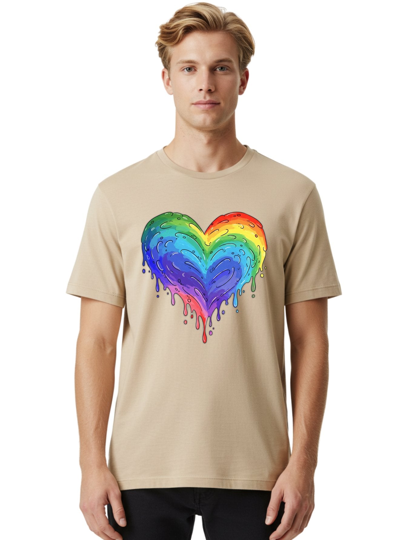 Rainbow-Dripping-Heart Men'S Graphic Tee, 100% Cotton, Comfortable Casual Summer Wear, Machine Washable, Vintage Camera, Old Camera, Antique Camera, Black Camera, Classic Photography, Photography Equipment, Nostalgic Device, Film Camera, Baj727 24