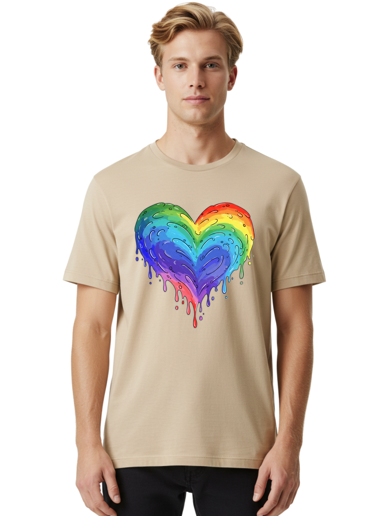 Rainbow-Dripping-Heart Men'S Graphic Tee, 100% Cotton, Comfortable Casual Summer Wear, Machine Washable, Vintage Camera, Old Camera, Antique Camera, Black Camera, Classic Photography, Photography Equipment, Nostalgic Device, Film Camera, Baj727 22
