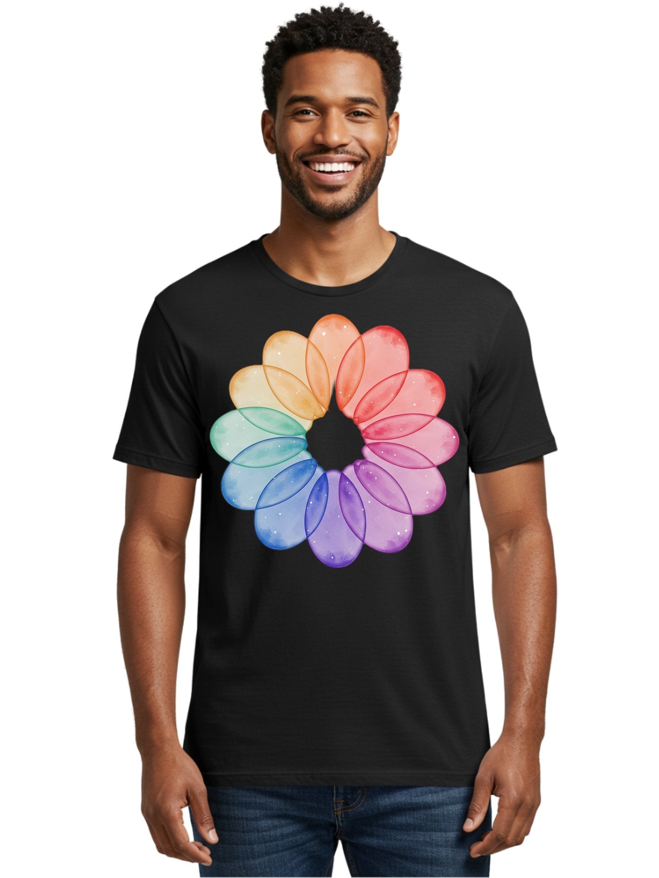 Rainbow-Flower-Petals Men'S Graphic Tee, 100% Cotton, Comfortable Casual Summer Wear, Machine Washable, Vintage Camera, Old Camera, Antique Camera, Black Camera, Classic Photography, Photography Equipment, Nostalgic Device, Film Camera, Baj728 16