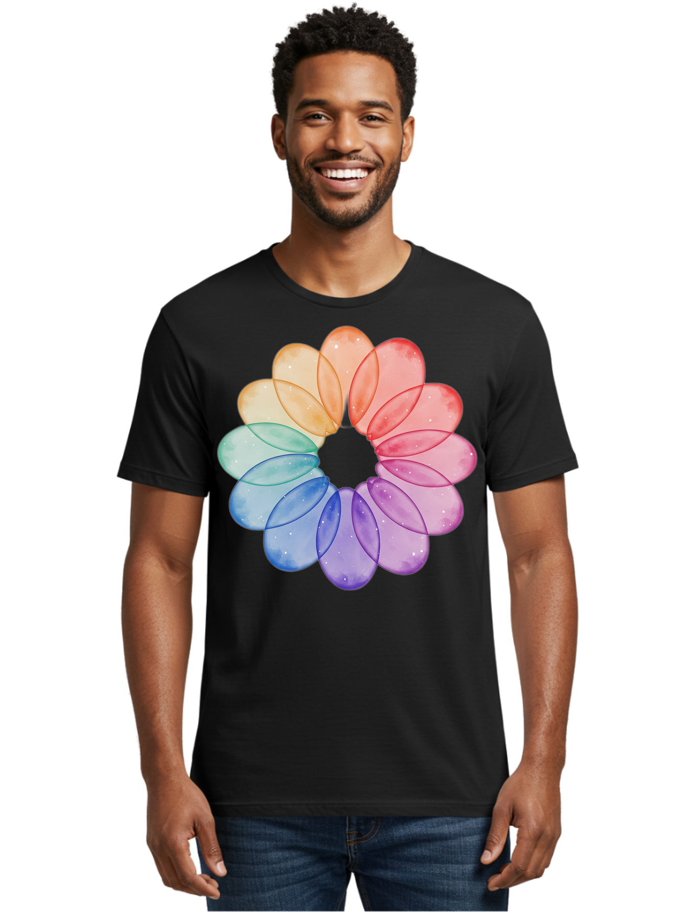 Rainbow-Flower-Petals Men'S Graphic Tee, 100% Cotton, Comfortable Casual Summer Wear, Machine Washable, Vintage Camera, Old Camera, Antique Camera, Black Camera, Classic Photography, Photography Equipment, Nostalgic Device, Film Camera, Baj728 28