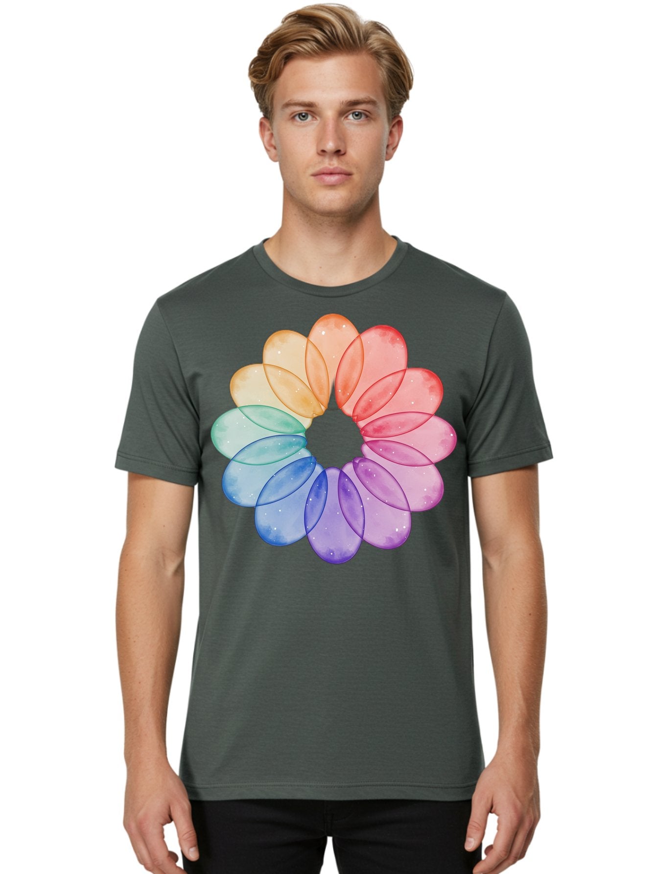 Rainbow-Flower-Petals Men'S Graphic Tee, 100% Cotton, Comfortable Casual Summer Wear, Machine Washable, Vintage Camera, Old Camera, Antique Camera, Black Camera, Classic Photography, Photography Equipment, Nostalgic Device, Film Camera, Baj728 20