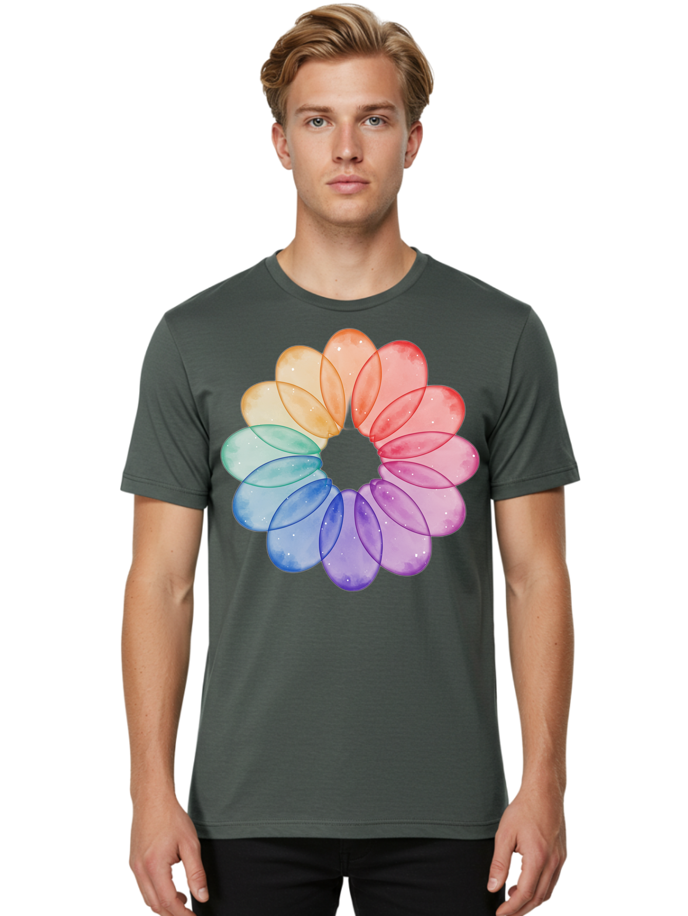 Rainbow-Flower-Petals Men'S Graphic Tee, 100% Cotton, Comfortable Casual Summer Wear, Machine Washable, Vintage Camera, Old Camera, Antique Camera, Black Camera, Classic Photography, Photography Equipment, Nostalgic Device, Film Camera, Baj728 30