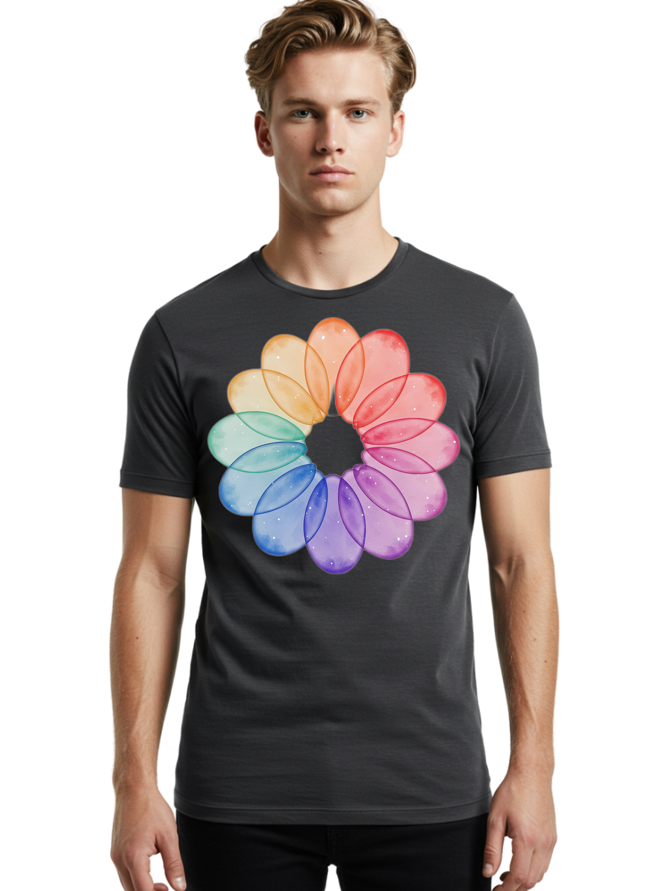 Rainbow-Flower-Petals Men'S Graphic Tee, 100% Cotton, Comfortable Casual Summer Wear, Machine Washable, Vintage Camera, Old Camera, Antique Camera, Black Camera, Classic Photography, Photography Equipment, Nostalgic Device, Film Camera, Baj728 21