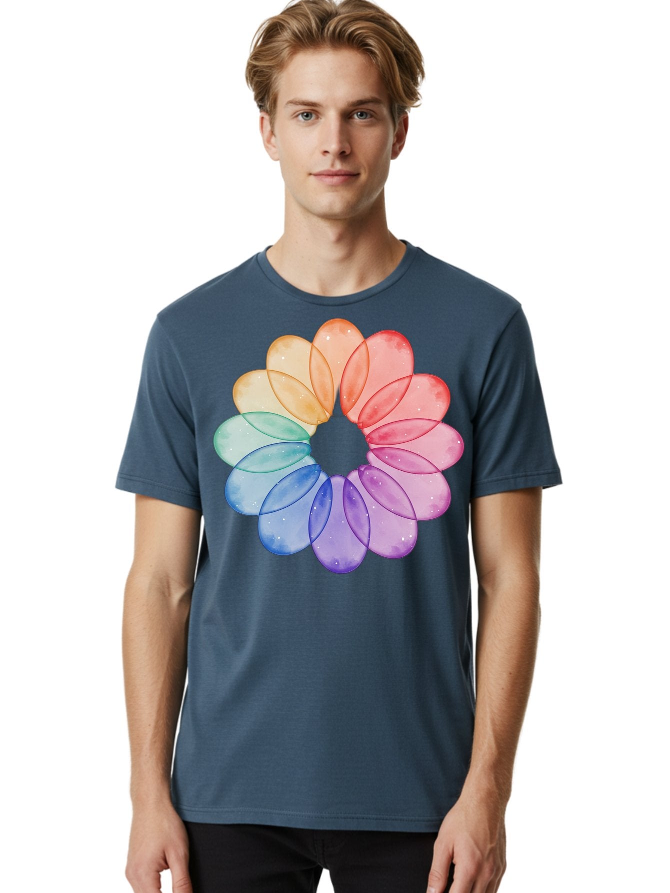 Rainbow-Flower-Petals Men'S Graphic Tee, 100% Cotton, Comfortable Casual Summer Wear, Machine Washable, Vintage Camera, Old Camera, Antique Camera, Black Camera, Classic Photography, Photography Equipment, Nostalgic Device, Film Camera, Baj728 21