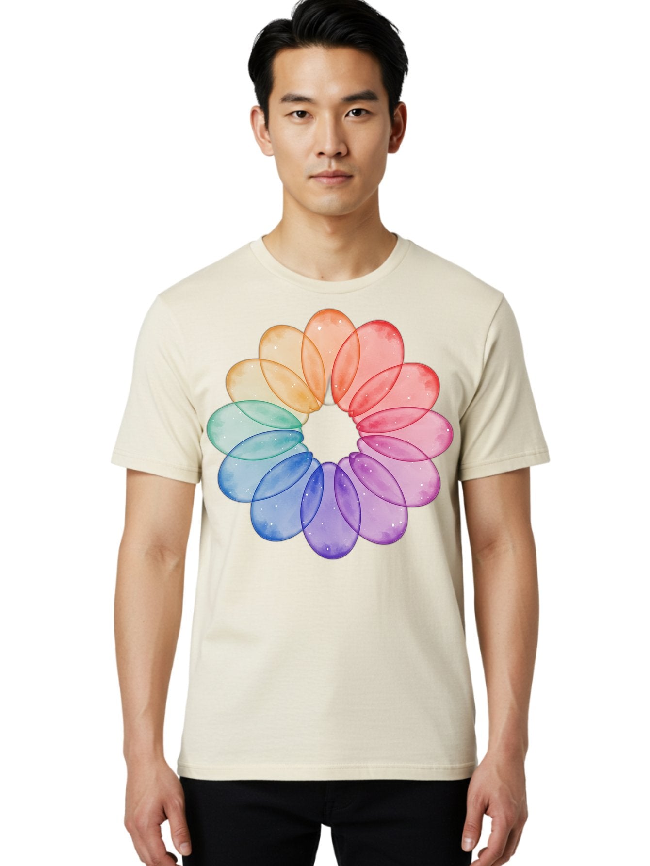 Rainbow-Flower-Petals Men'S Graphic Tee, 100% Cotton, Comfortable Casual Summer Wear, Machine Washable, Vintage Camera, Old Camera, Antique Camera, Black Camera, Classic Photography, Photography Equipment, Nostalgic Device, Film Camera, Baj728 23