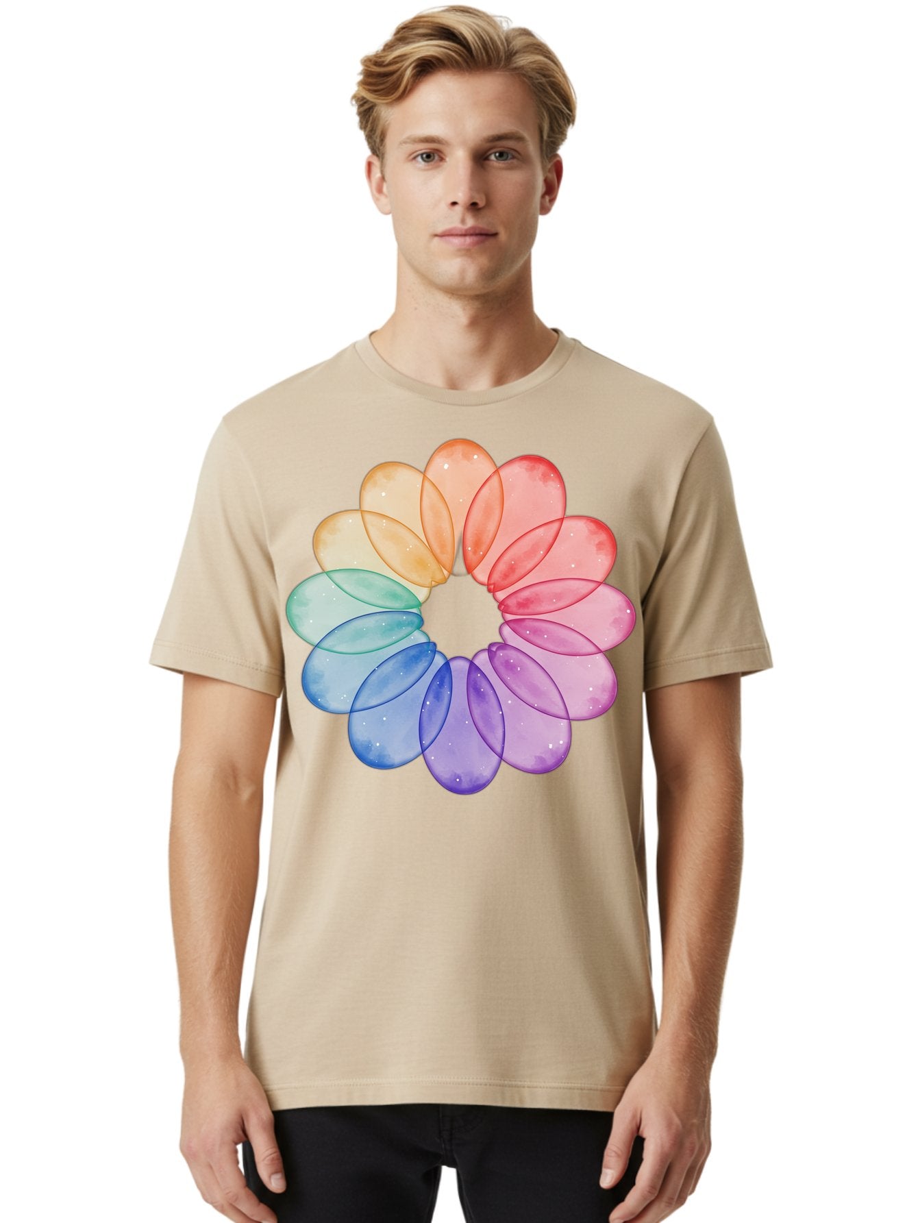 Rainbow-Flower-Petals Men'S Graphic Tee, 100% Cotton, Comfortable Casual Summer Wear, Machine Washable, Vintage Camera, Old Camera, Antique Camera, Black Camera, Classic Photography, Photography Equipment, Nostalgic Device, Film Camera, Baj728 28