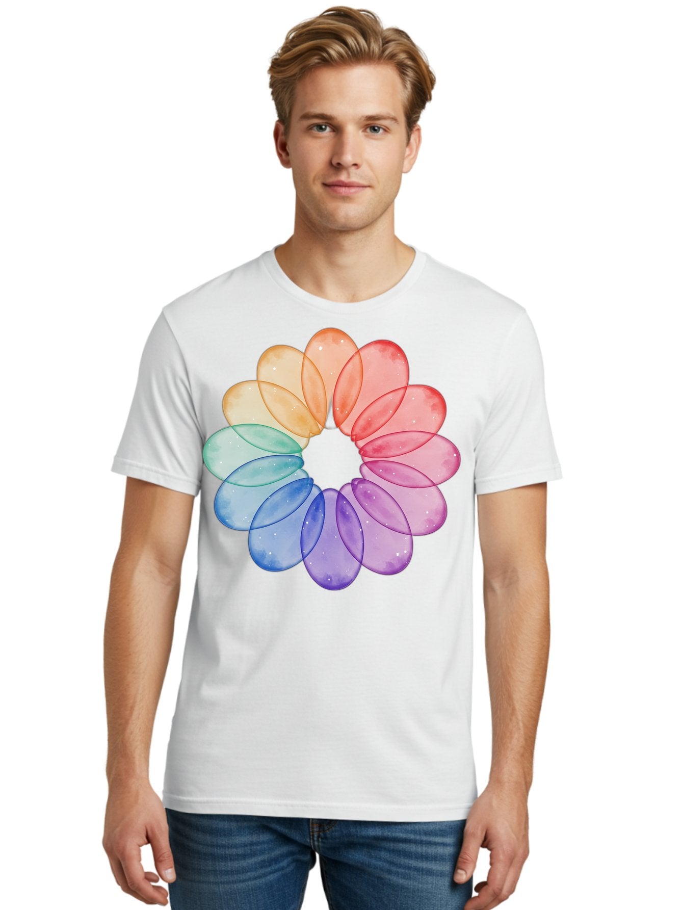 Rainbow-Flower-Petals Men'S Graphic Tee, 100% Cotton, Comfortable Casual Summer Wear, Machine Washable, Vintage Camera, Old Camera, Antique Camera, Black Camera, Classic Photography, Photography Equipment, Nostalgic Device, Film Camera, Baj728 30