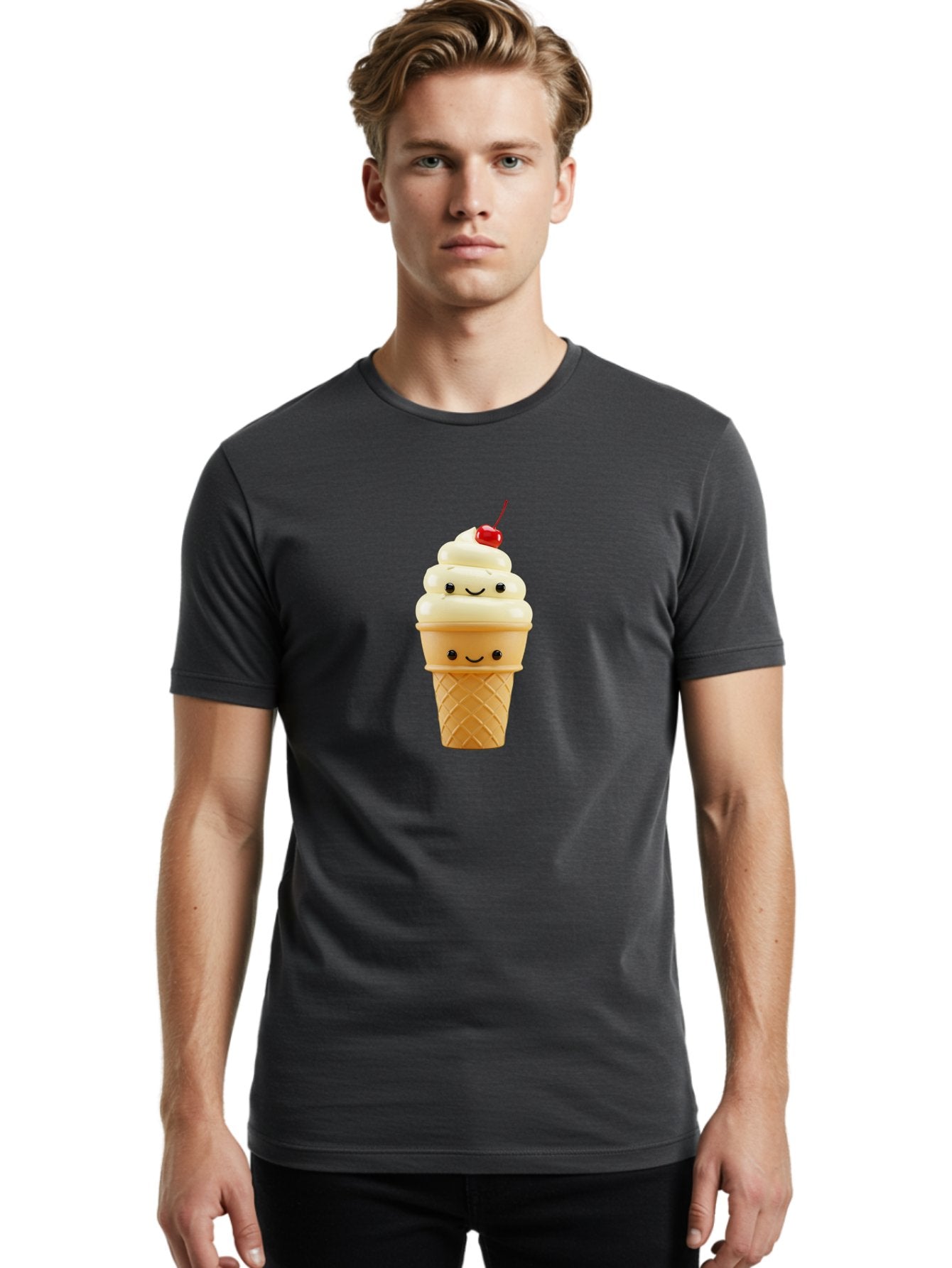Smiling-Ice-Cream-1 Men'S Graphic Tee, 100% Cotton, Comfortable Casual Summer Wear, Machine Washable, Vintage Camera, Old Camera, Antique Camera, Black Camera, Classic Photography, Photography Equipment, Nostalgic Device, Film Camera, Baj778 17