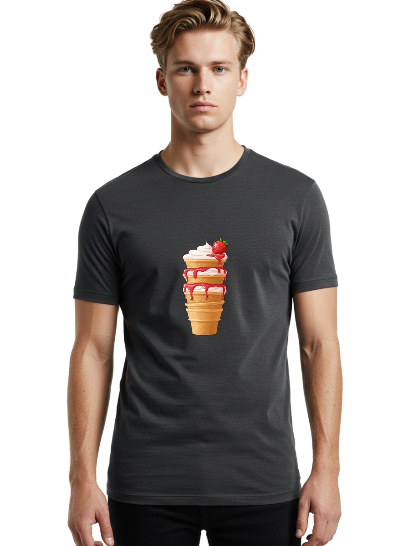 Strawberry-Ice-Cream-Cone-1 Men'S Graphic Tee, 100% Cotton, Comfortable Casual Summer Wear, Machine Washable, Vintage Camera, Old Camera, Antique Camera, Black Camera, Classic Photography, Photography Equipment, Nostalgic Device, Film Camera, Baj801 17