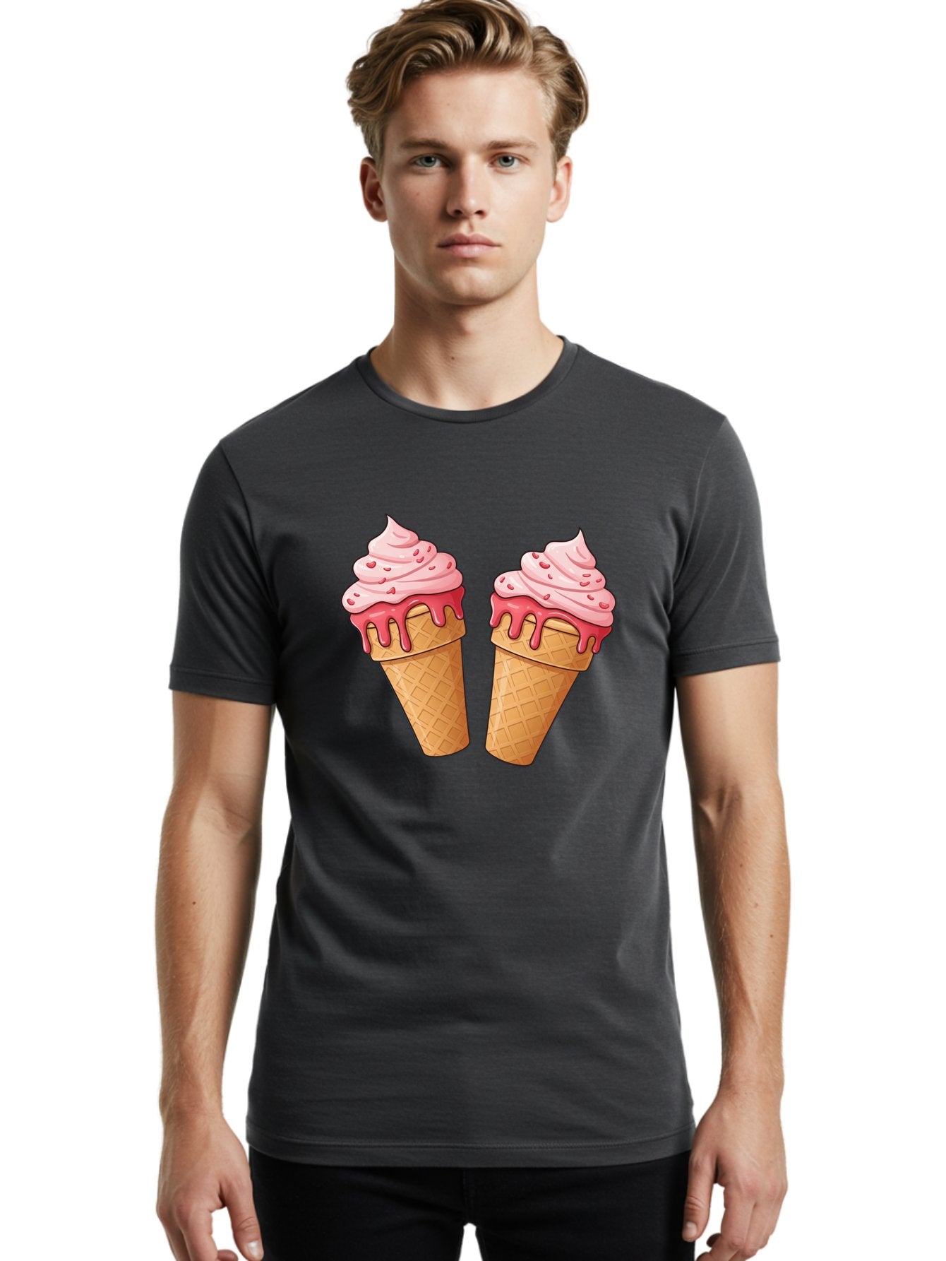 Strawberry-Ice-Cream-Cones-1 Men'S Graphic Tee, 100% Cotton, Comfortable Casual Summer Wear, Machine Washable, Vintage Camera, Old Camera, Antique Camera, Black Camera, Classic Photography, Photography Equipment, Nostalgic Device, Film Camera, Baj803 19