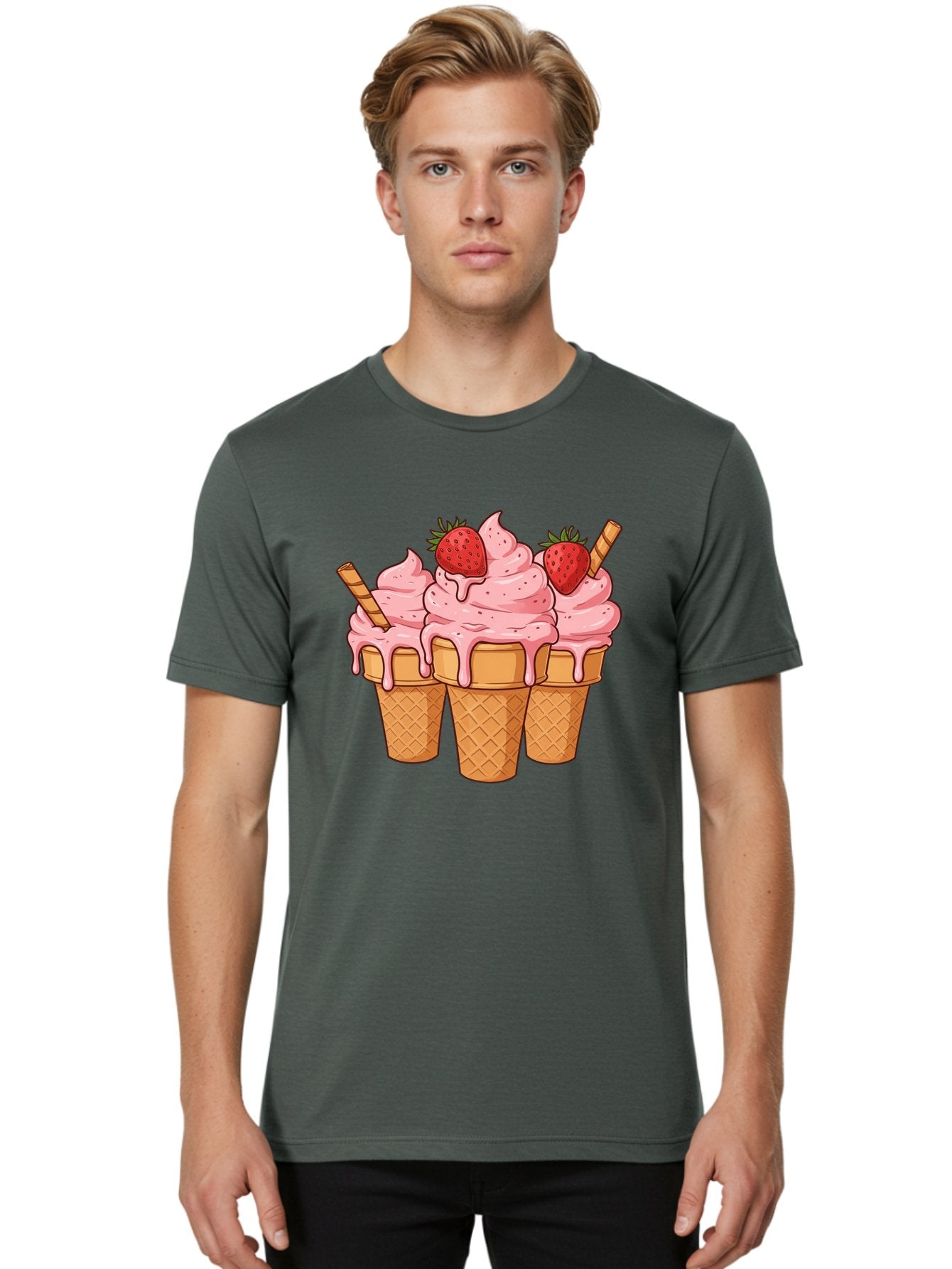 Strawberry-Ice-Cream-Cones Men'S Graphic Tee, 100% Cotton, Comfortable Casual Summer Wear, Machine Washable, Vintage Camera, Old Camera, Antique Camera, Black Camera, Classic Photography, Photography Equipment, Nostalgic Device, Film Camera, Baj806 29