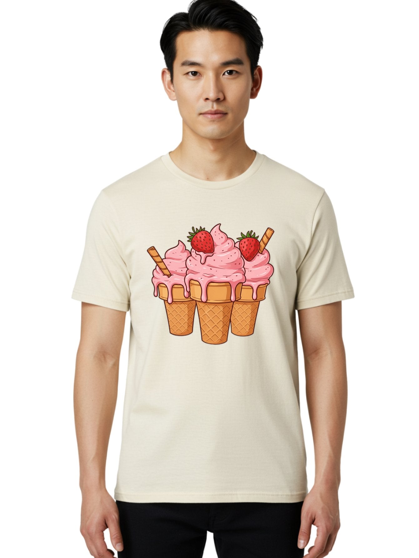 Strawberry-Ice-Cream-Cones Men'S Graphic Tee, 100% Cotton, Comfortable Casual Summer Wear, Machine Washable, Vintage Camera, Old Camera, Antique Camera, Black Camera, Classic Photography, Photography Equipment, Nostalgic Device, Film Camera, Baj806 20