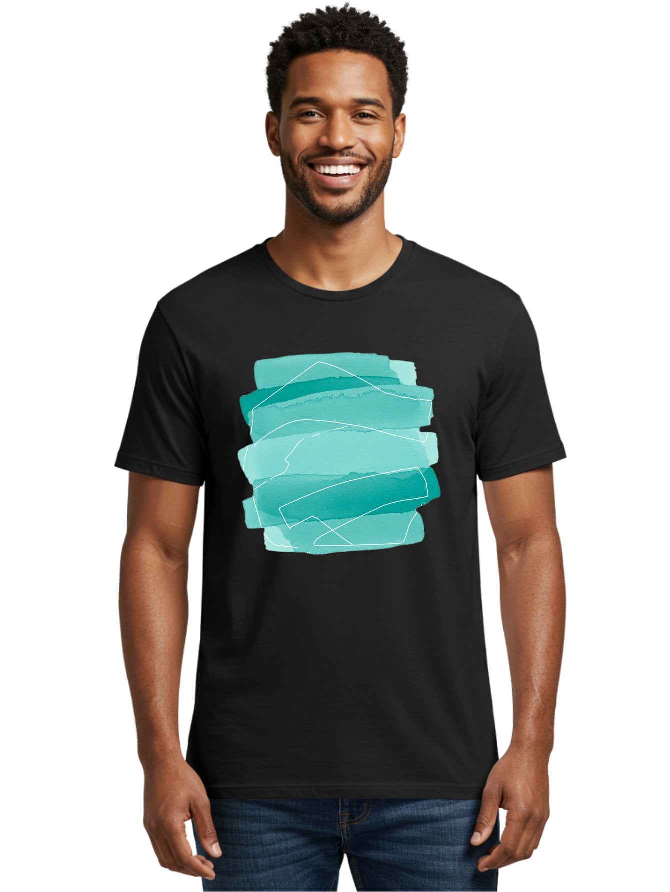 Teal-Brush-Strokes Men'S Graphic Tee, 100% Cotton, Comfortable Casual Summer Wear, Machine Washable, Vintage Camera, Old Camera, Antique Camera, Black Camera, Classic Photography, Photography Equipment, Nostalgic Device, Film Camera, Baj818 18