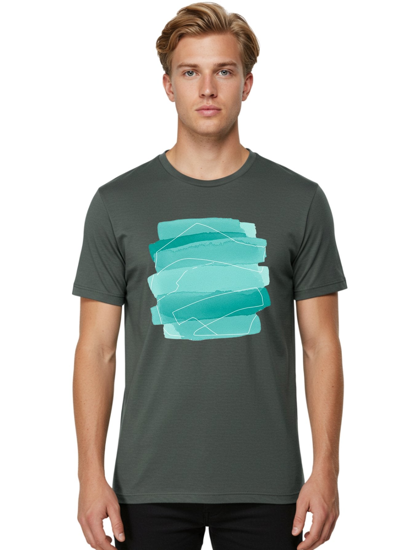 Teal-Brush-Strokes Men'S Graphic Tee, 100% Cotton, Comfortable Casual Summer Wear, Machine Washable, Vintage Camera, Old Camera, Antique Camera, Black Camera, Classic Photography, Photography Equipment, Nostalgic Device, Film Camera, Baj818 20