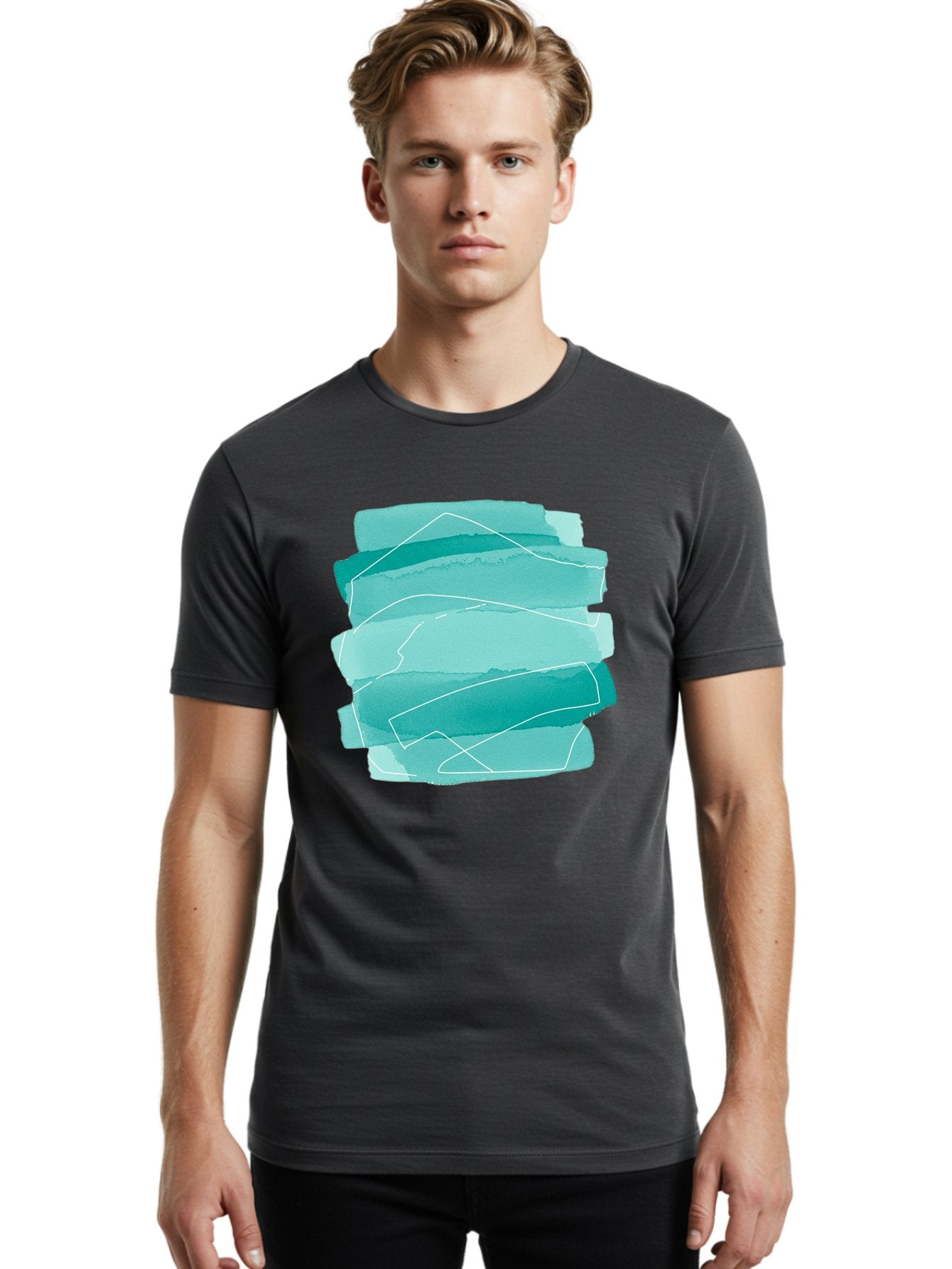 Teal-Brush-Strokes Men'S Graphic Tee, 100% Cotton, Comfortable Casual Summer Wear, Machine Washable, Vintage Camera, Old Camera, Antique Camera, Black Camera, Classic Photography, Photography Equipment, Nostalgic Device, Film Camera, Baj818 23
