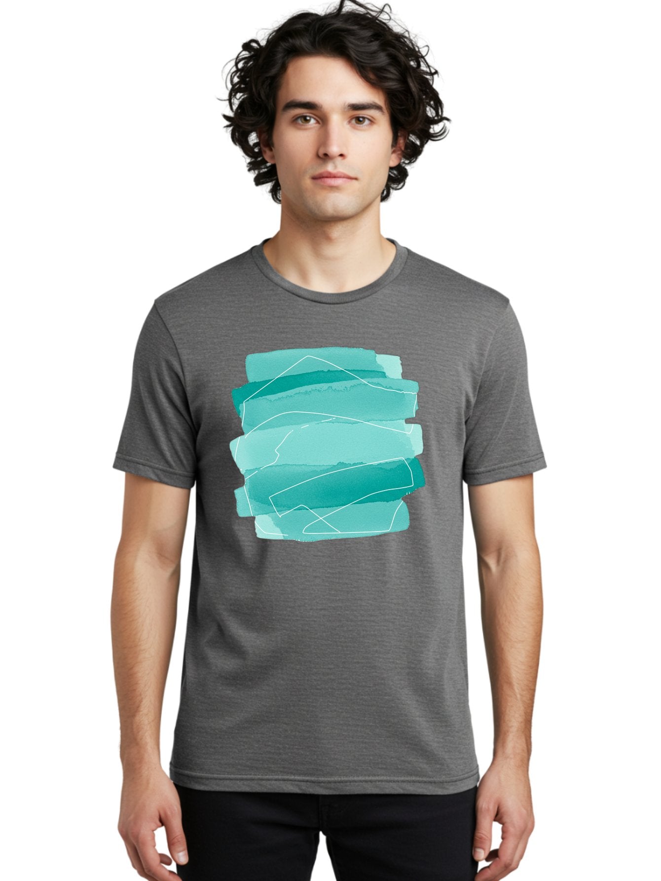 Teal-Brush-Strokes Men'S Graphic Tee, 100% Cotton, Comfortable Casual Summer Wear, Machine Washable, Vintage Camera, Old Camera, Antique Camera, Black Camera, Classic Photography, Photography Equipment, Nostalgic Device, Film Camera, Baj818 24