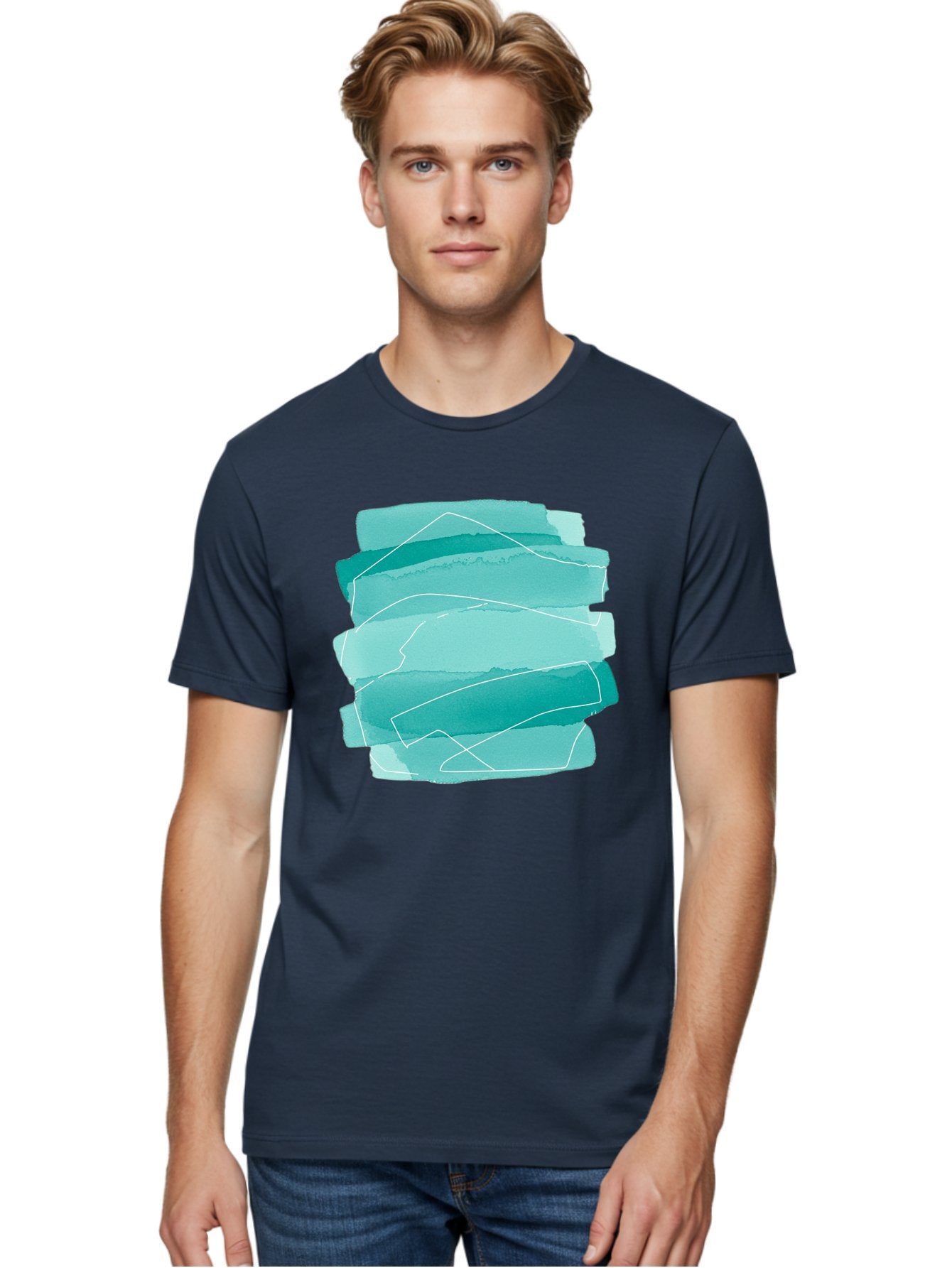 Teal-Brush-Strokes Men'S Graphic Tee, 100% Cotton, Comfortable Casual Summer Wear, Machine Washable, Vintage Camera, Old Camera, Antique Camera, Black Camera, Classic Photography, Photography Equipment, Nostalgic Device, Film Camera, Baj818 19