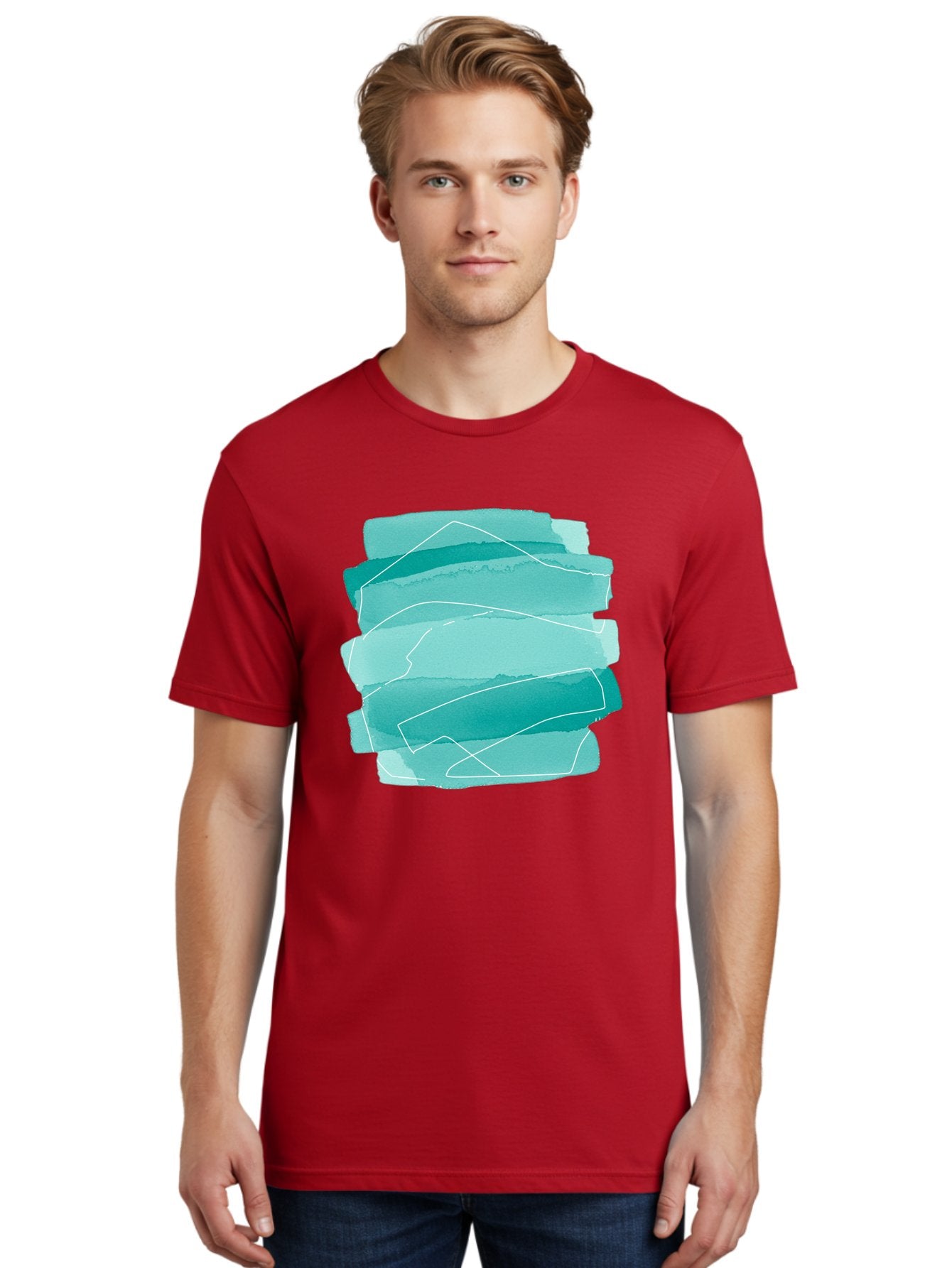 Teal-Brush-Strokes Men'S Graphic Tee, 100% Cotton, Comfortable Casual Summer Wear, Machine Washable, Vintage Camera, Old Camera, Antique Camera, Black Camera, Classic Photography, Photography Equipment, Nostalgic Device, Film Camera, Baj818 30