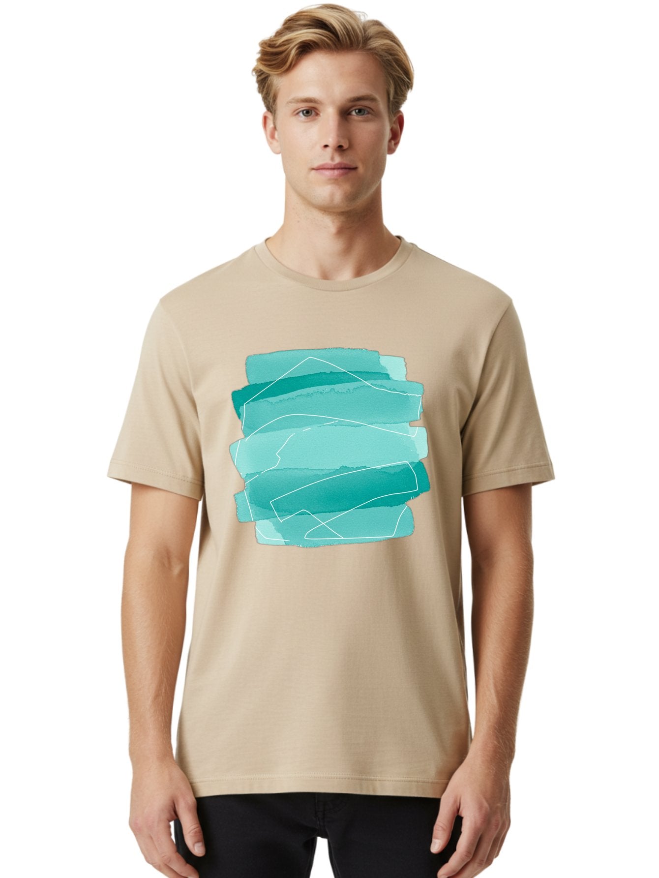 Teal-Brush-Strokes Men'S Graphic Tee, 100% Cotton, Comfortable Casual Summer Wear, Machine Washable, Vintage Camera, Old Camera, Antique Camera, Black Camera, Classic Photography, Photography Equipment, Nostalgic Device, Film Camera, Baj818 16