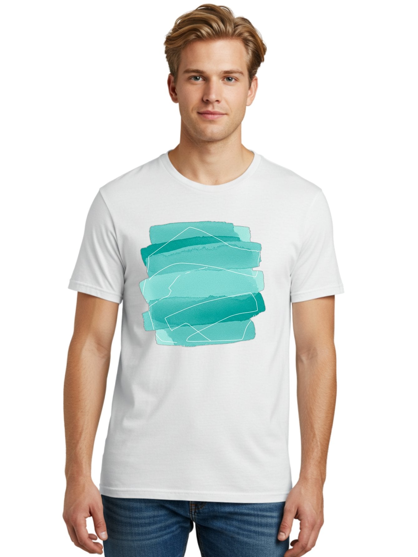 Teal-Brush-Strokes Men'S Graphic Tee, 100% Cotton, Comfortable Casual Summer Wear, Machine Washable, Vintage Camera, Old Camera, Antique Camera, Black Camera, Classic Photography, Photography Equipment, Nostalgic Device, Film Camera, Baj818 17