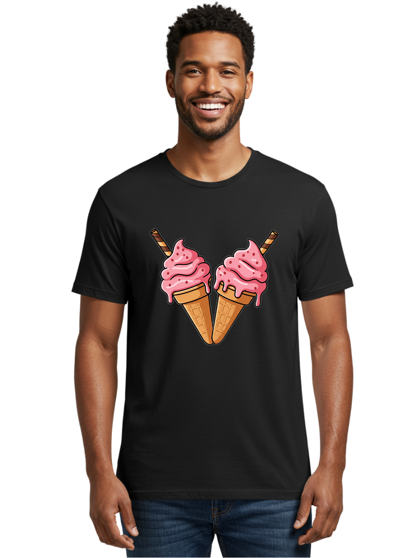 Twin-Ice-Cream-Cones Men'S Graphic Tee, 100% Cotton, Comfortable Casual Summer Wear, Machine Washable, Vintage Camera, Old Camera, Antique Camera, Black Camera, Classic Photography, Photography Equipment, Nostalgic Device, Film Camera, Baj830 24