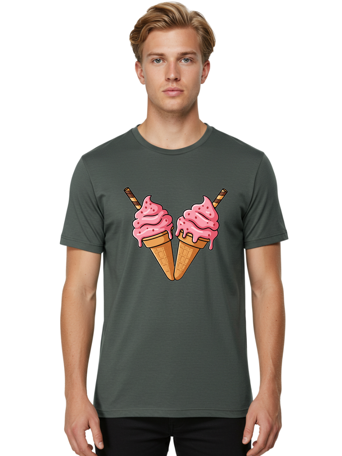 Twin-Ice-Cream-Cones Men'S Graphic Tee, 100% Cotton, Comfortable Casual Summer Wear, Machine Washable, Vintage Camera, Old Camera, Antique Camera, Black Camera, Classic Photography, Photography Equipment, Nostalgic Device, Film Camera, Baj830 28