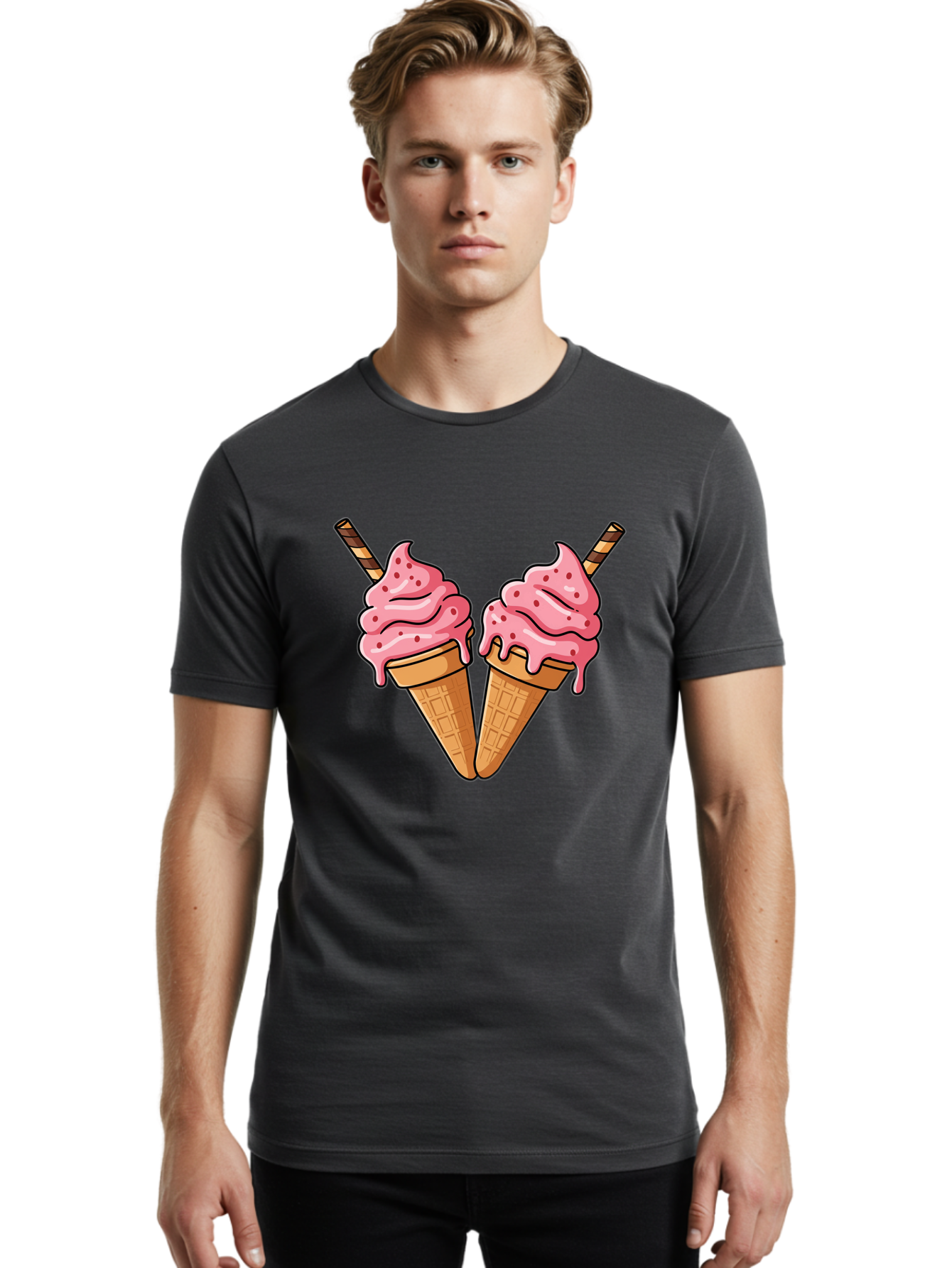 Twin-Ice-Cream-Cones Men'S Graphic Tee, 100% Cotton, Comfortable Casual Summer Wear, Machine Washable, Vintage Camera, Old Camera, Antique Camera, Black Camera, Classic Photography, Photography Equipment, Nostalgic Device, Film Camera, Baj830 16