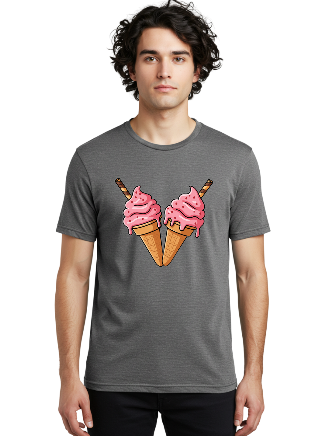 Twin-Ice-Cream-Cones Men'S Graphic Tee, 100% Cotton, Comfortable Casual Summer Wear, Machine Washable, Vintage Camera, Old Camera, Antique Camera, Black Camera, Classic Photography, Photography Equipment, Nostalgic Device, Film Camera, Baj830 30
