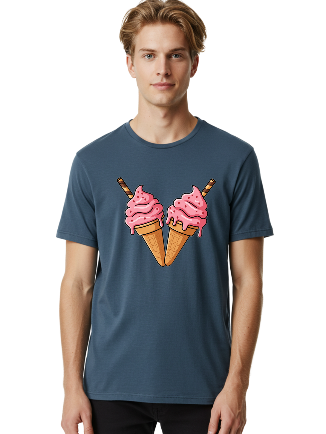 Twin-Ice-Cream-Cones Men'S Graphic Tee, 100% Cotton, Comfortable Casual Summer Wear, Machine Washable, Vintage Camera, Old Camera, Antique Camera, Black Camera, Classic Photography, Photography Equipment, Nostalgic Device, Film Camera, Baj830 21