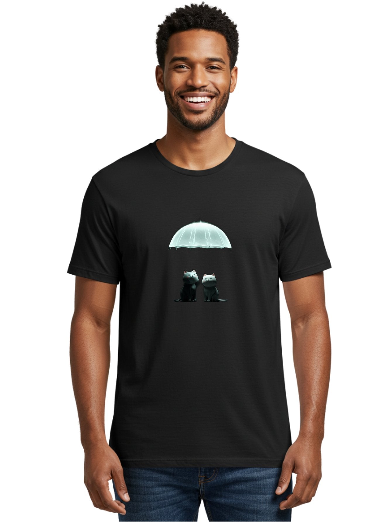Two-Black-Cats-Under-Umbrella Men'S Graphic Tee, 100% Cotton, Comfortable Casual Summer Wear, Machine Washable, Vintage Camera, Old Camera, Antique Camera, Black Camera, Classic Photography, Photography Equipment, Nostalgic Device, Baj831 16