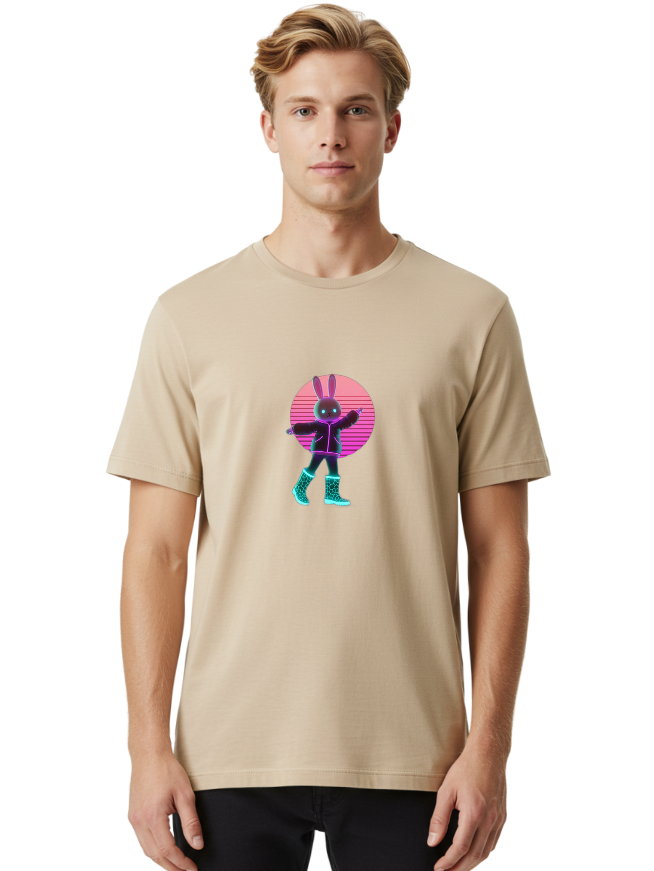Vaporwave-Bunny Men'S Graphic Tee, 100% Cotton, Comfortable Casual Summer Wear, Machine Washable, Vintage Camera, Old Camera, Antique Camera, Black Camera, Classic Photography, Photography Equipment, Nostalgic Device, Film Camera, Camera Art Baj837 25
