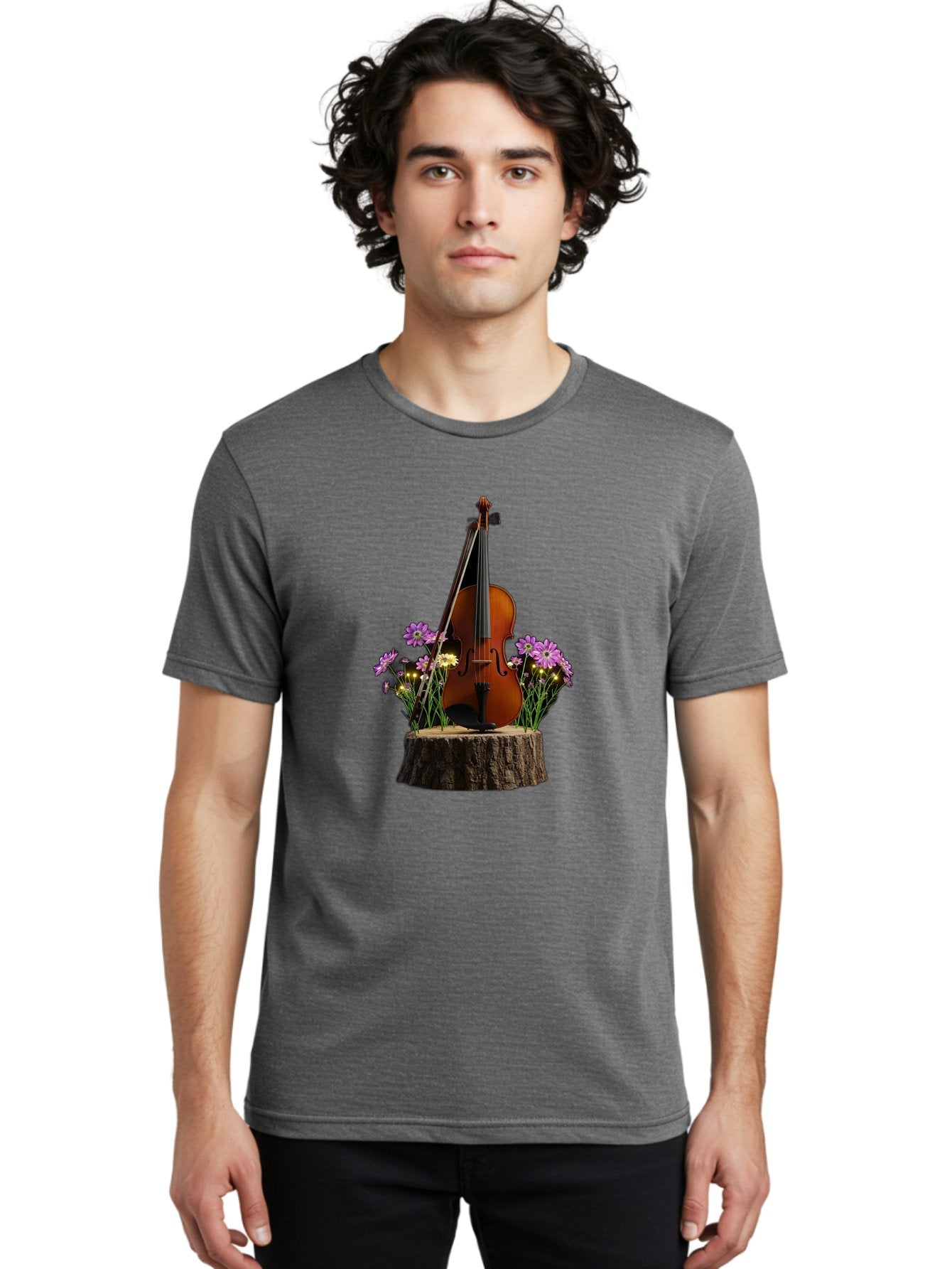 Violin-On-Tree-Stump-2 Men'S Graphic Tee, 100% Cotton, Comfortable Casual Summer Wear, Machine Washable, Vintage Camera, Old Camera, Antique Camera, Black Camera, Classic Photography, Photography Equipment, Nostalgic Device, Film Camera, Baj852 21