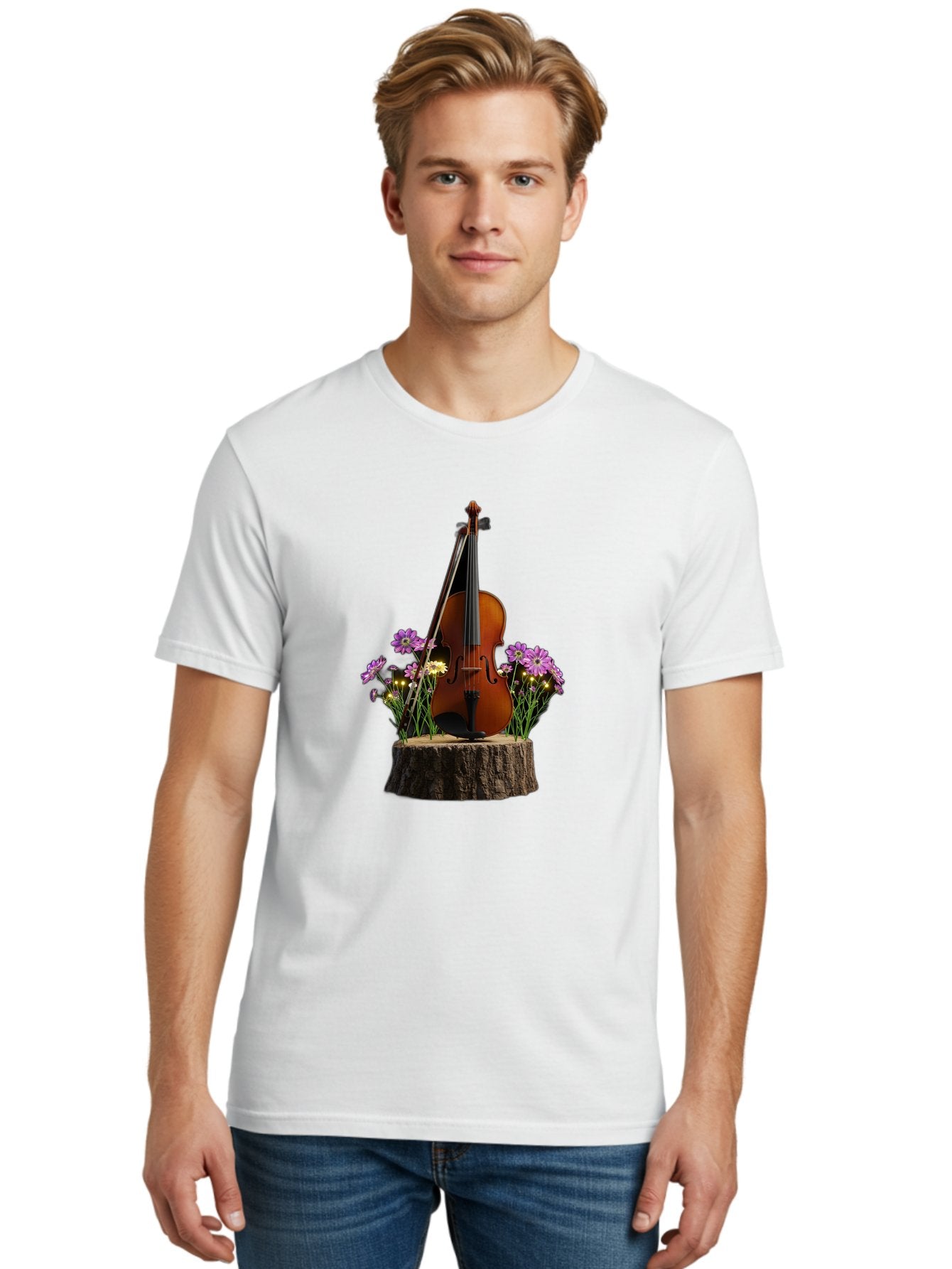 Violin-On-Tree-Stump-2 Men'S Graphic Tee, 100% Cotton, Comfortable Casual Summer Wear, Machine Washable, Vintage Camera, Old Camera, Antique Camera, Black Camera, Classic Photography, Photography Equipment, Nostalgic Device, Film Camera, Baj852 27