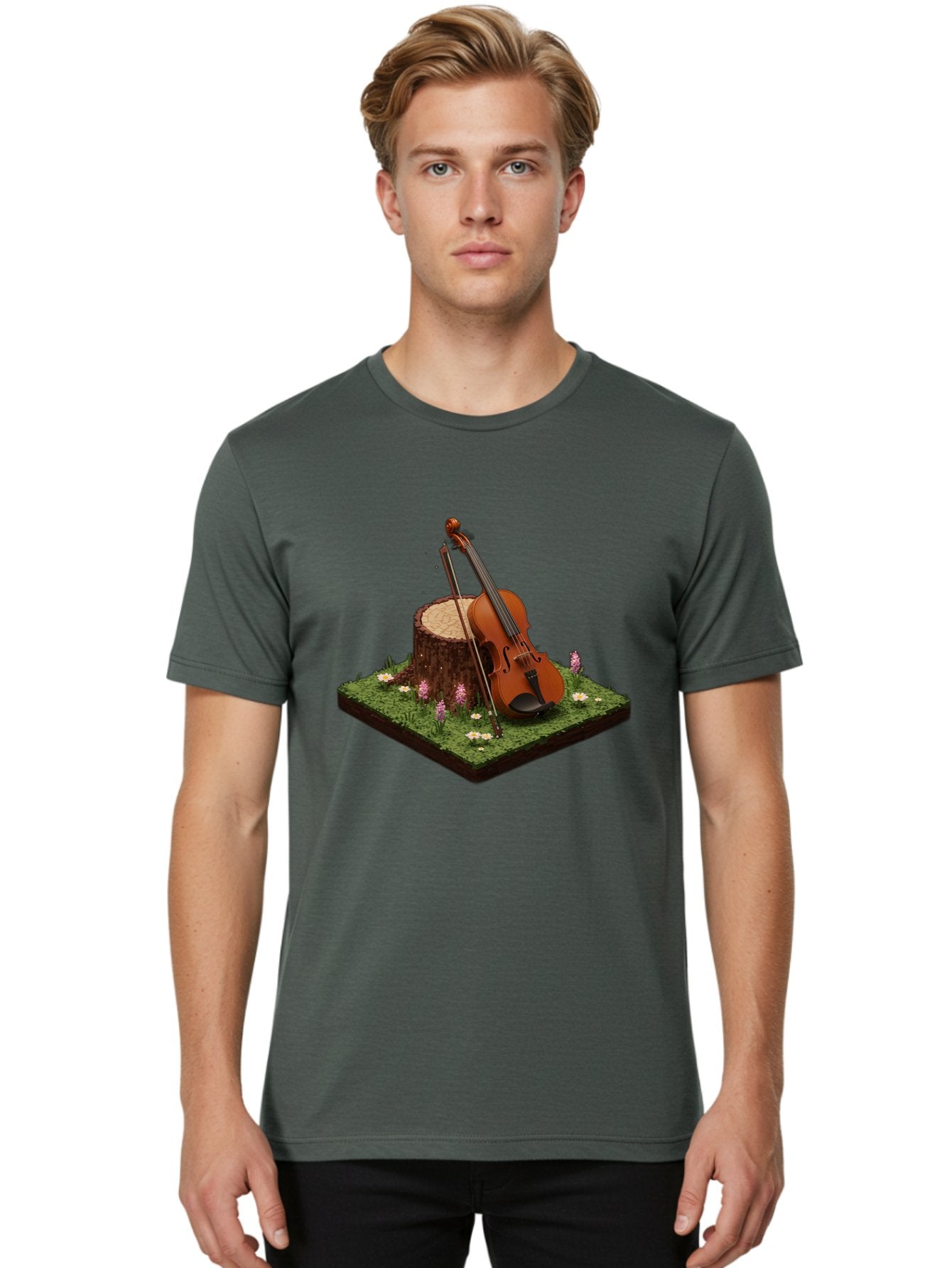 Violin-On-Tree-Stump-4 Men'S Graphic Tee, 100% Cotton, Comfortable Casual Summer Wear, Machine Washable, Vintage Camera, Old Camera, Antique Camera, Black Camera, Classic Photography, Photography Equipment, Nostalgic Device, Film Camera, Baj854 27