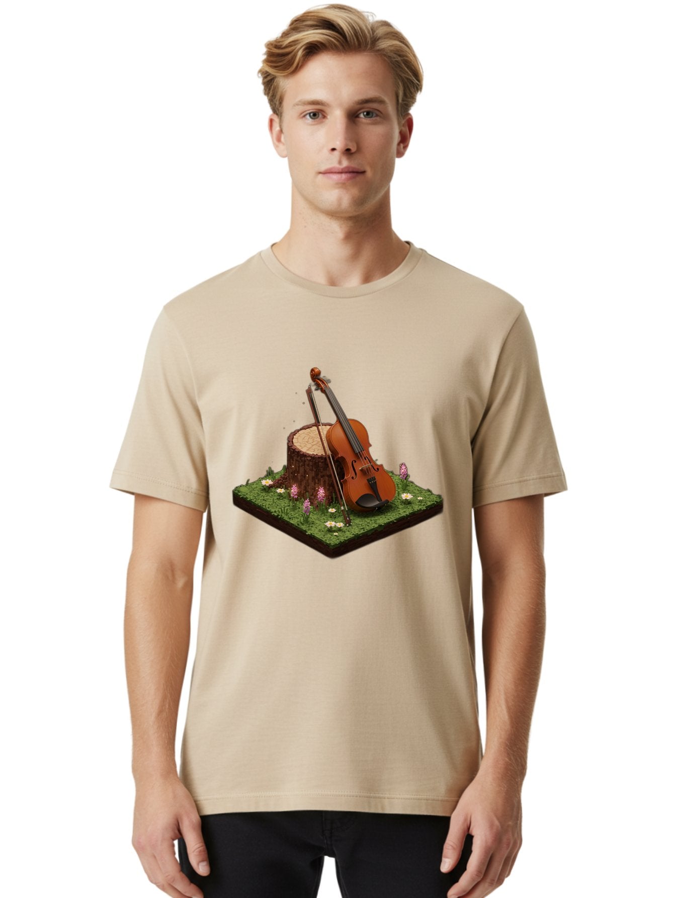 Violin-On-Tree-Stump-4 Men'S Graphic Tee, 100% Cotton, Comfortable Casual Summer Wear, Machine Washable, Vintage Camera, Old Camera, Antique Camera, Black Camera, Classic Photography, Photography Equipment, Nostalgic Device, Film Camera, Baj854 16