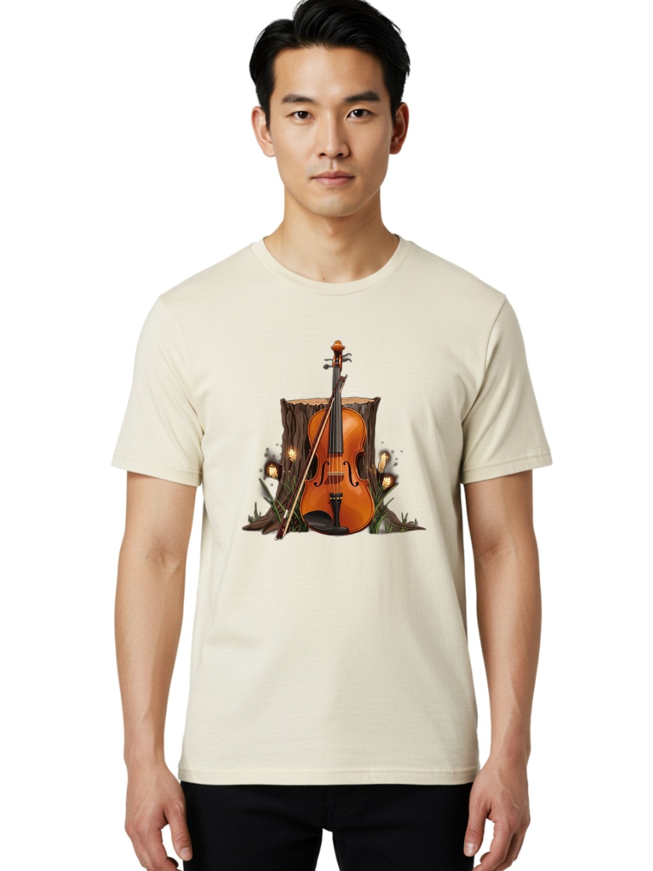 Violin-On-Tree-Stump Men'S Graphic Tee, 100% Cotton, Comfortable Casual Summer Wear, Machine Washable, Vintage Camera, Old Camera, Antique Camera, Black Camera, Classic Photography, Photography Equipment, Nostalgic Device, Film Camera, Baj856 19