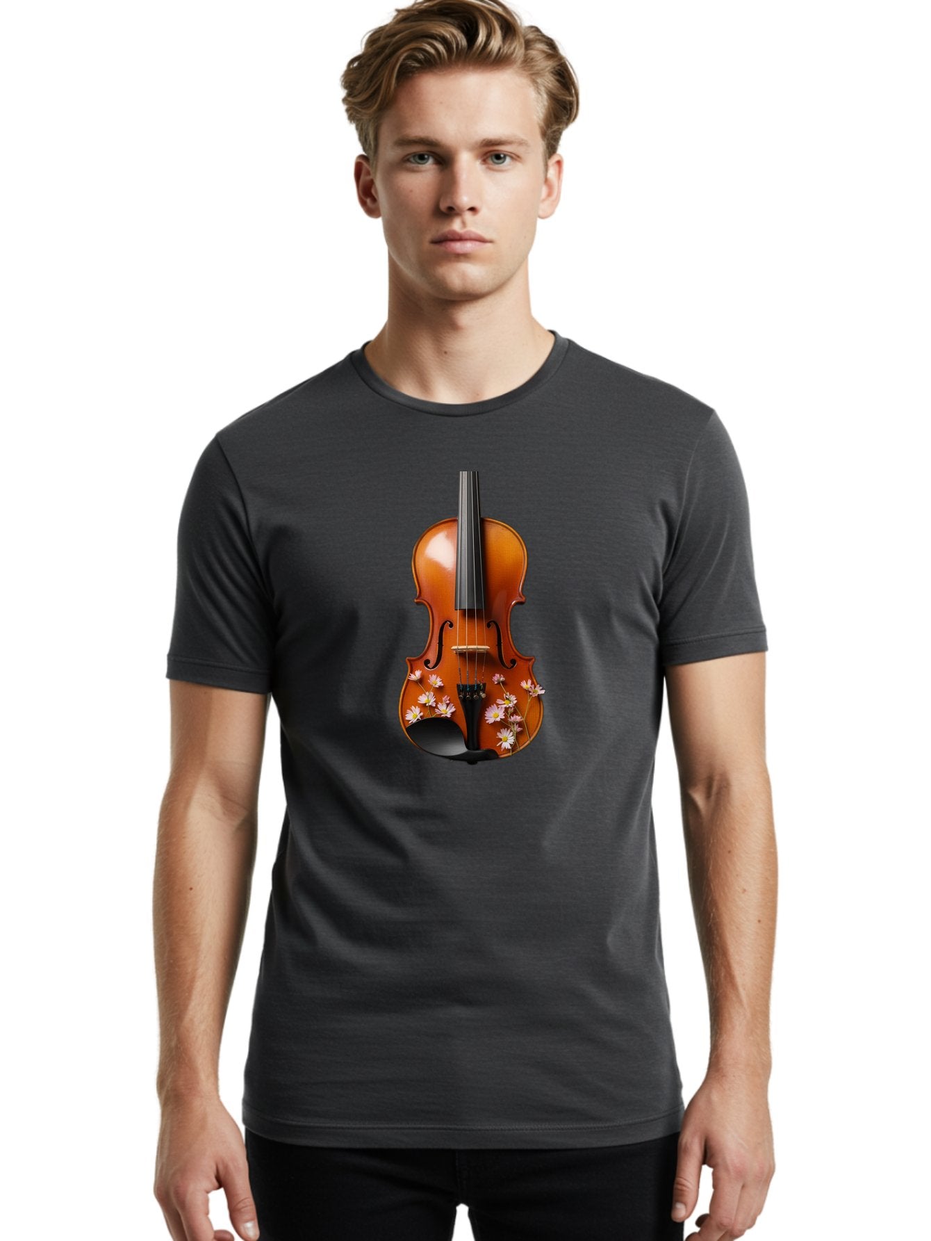 Violin-With-Daisy-Flowers Men'S Graphic Tee, 100% Cotton, Comfortable Casual Summer Wear, Machine Washable, Vintage Camera, Old Camera, Antique Camera, Black Camera, Classic Photography, Photography Equipment, Nostalgic Device, Film Camera, Baj861 24