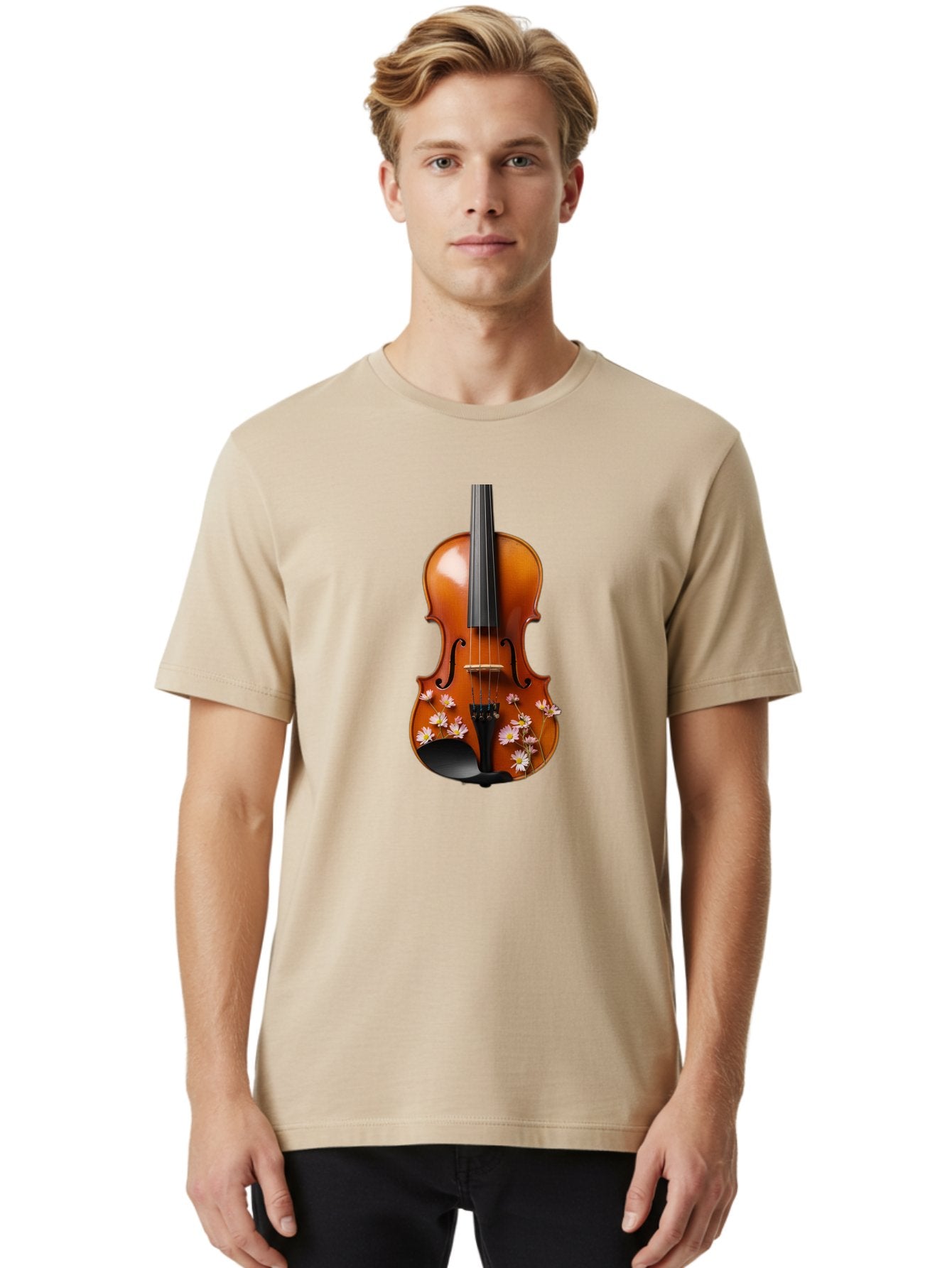 Violin-With-Daisy-Flowers Men'S Graphic Tee, 100% Cotton, Comfortable Casual Summer Wear, Machine Washable, Vintage Camera, Old Camera, Antique Camera, Black Camera, Classic Photography, Photography Equipment, Nostalgic Device, Film Camera, Baj861 16